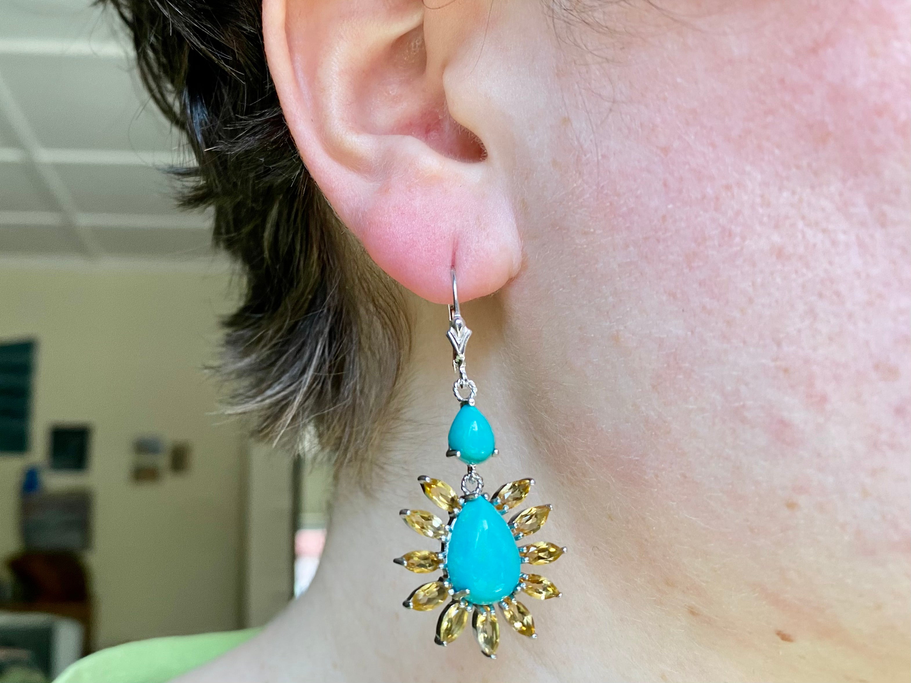 Vintage sterling, turquoise, & citrine drop earrings