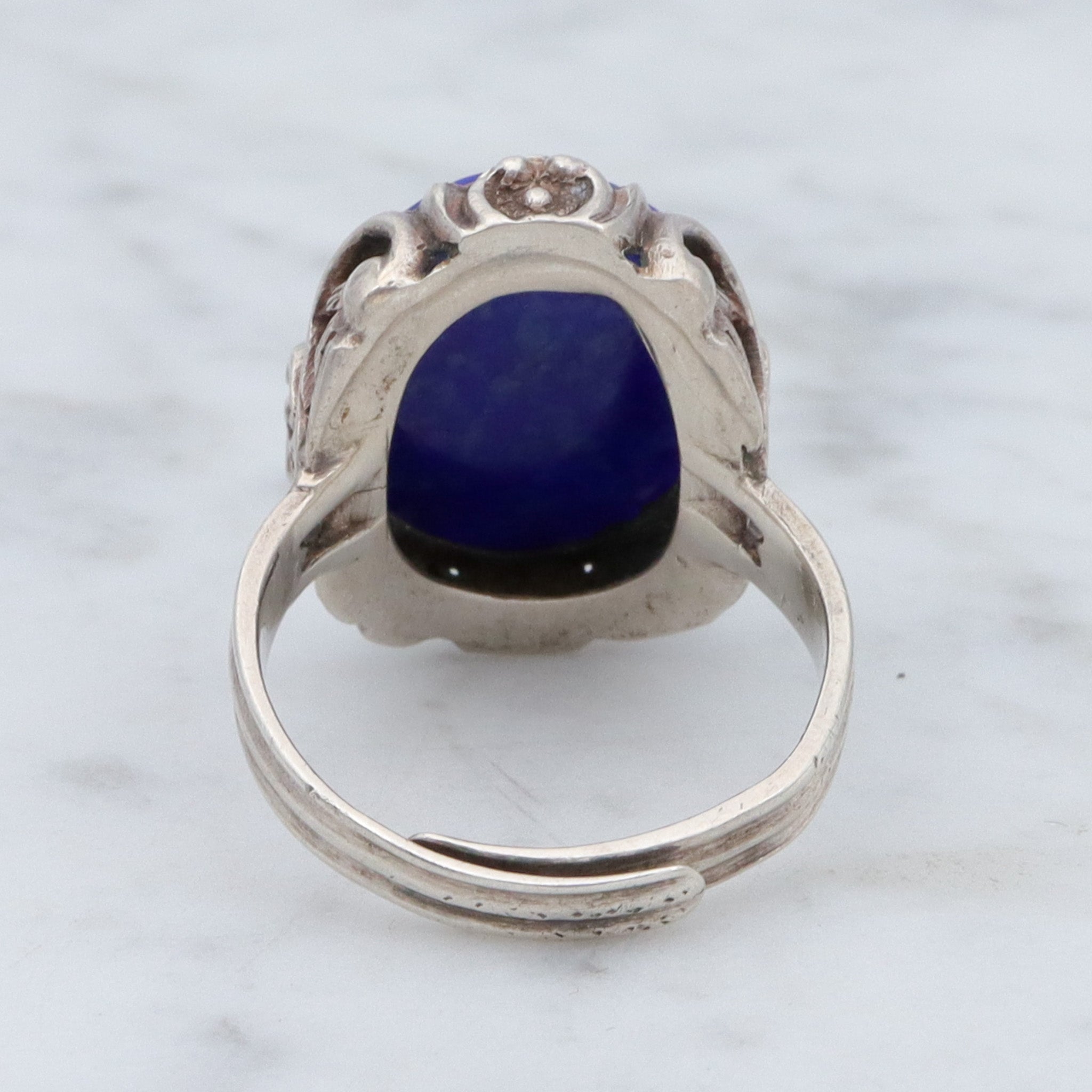Antique Chinese Art Deco sterling and lapis ring, sz 6.5