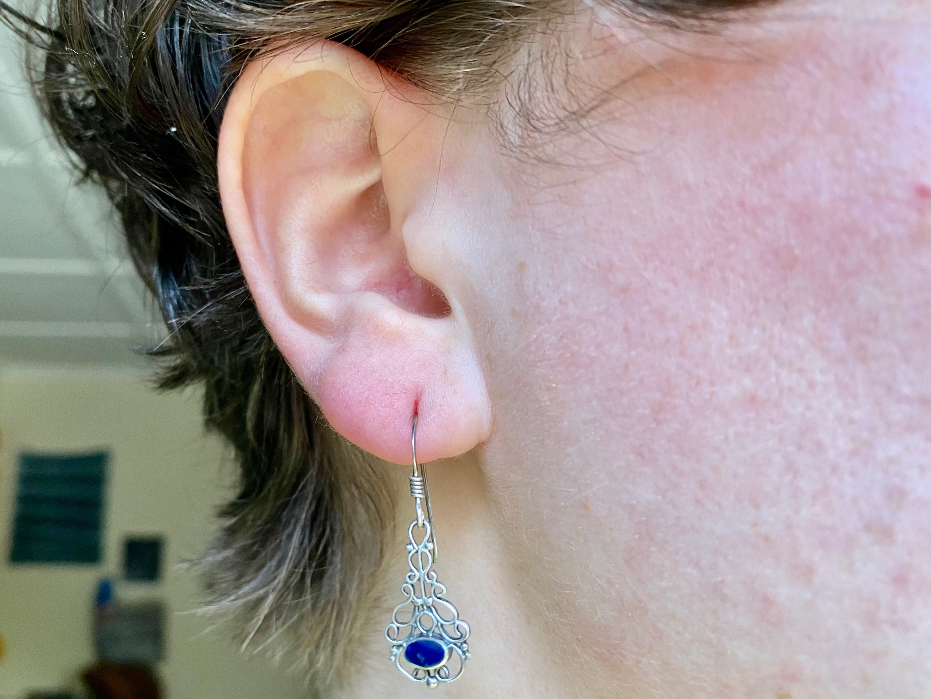 Vintage sterling & lapis lazuli drop earrings