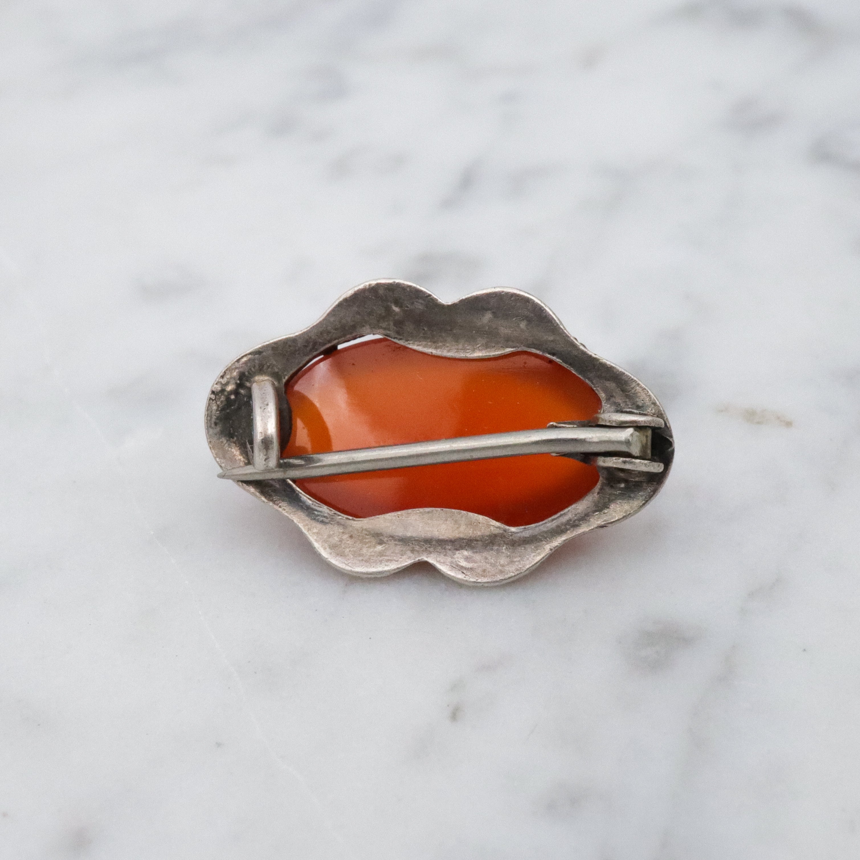 Antique Art Deco sterling carnelian & marcasite brooch