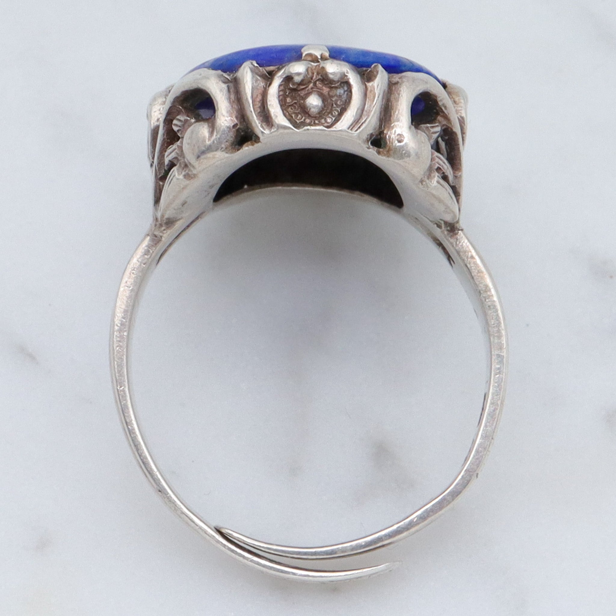 Antique Chinese Art Deco sterling and lapis ring, sz 6.5