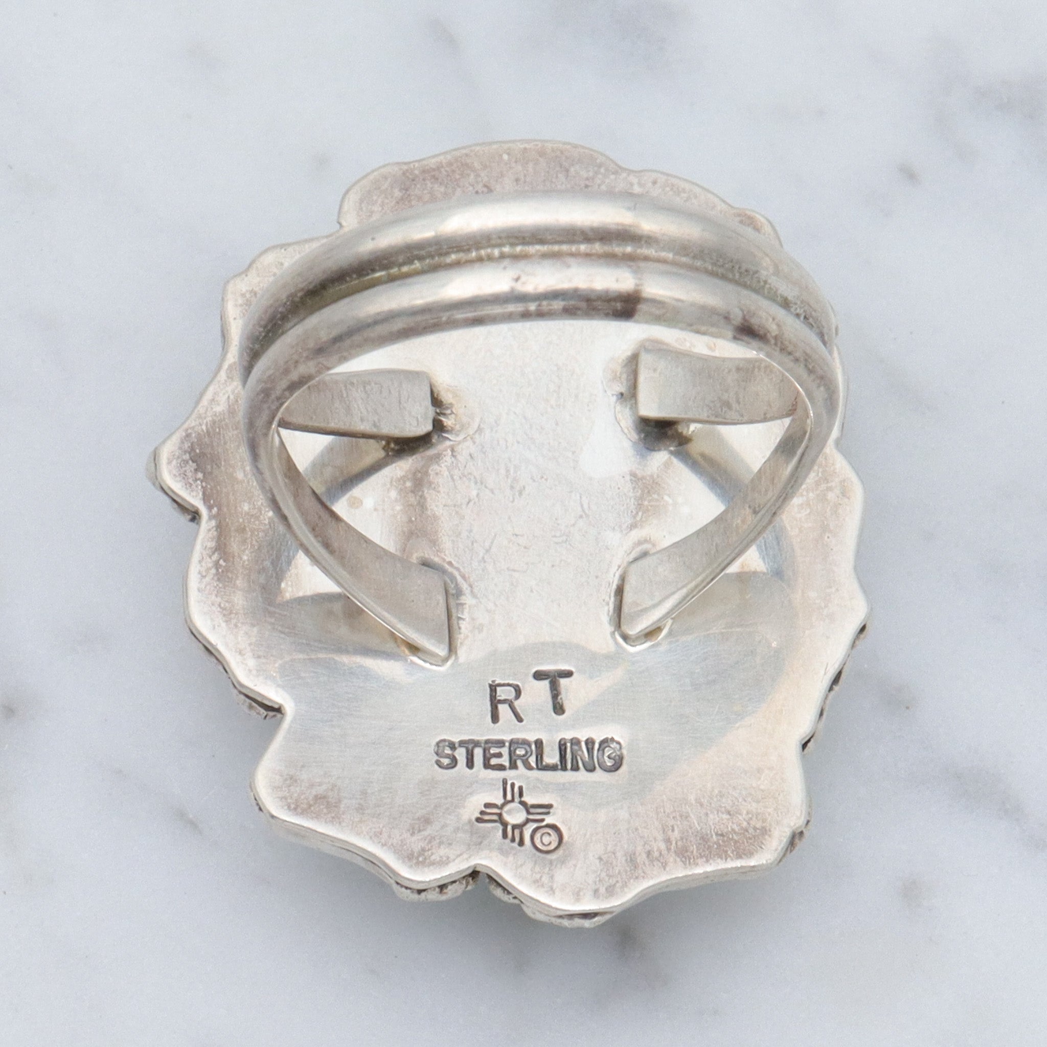 Vintage Navajo Brutalist sterling silver & turquoise ring by Ronald Tom, sz 10