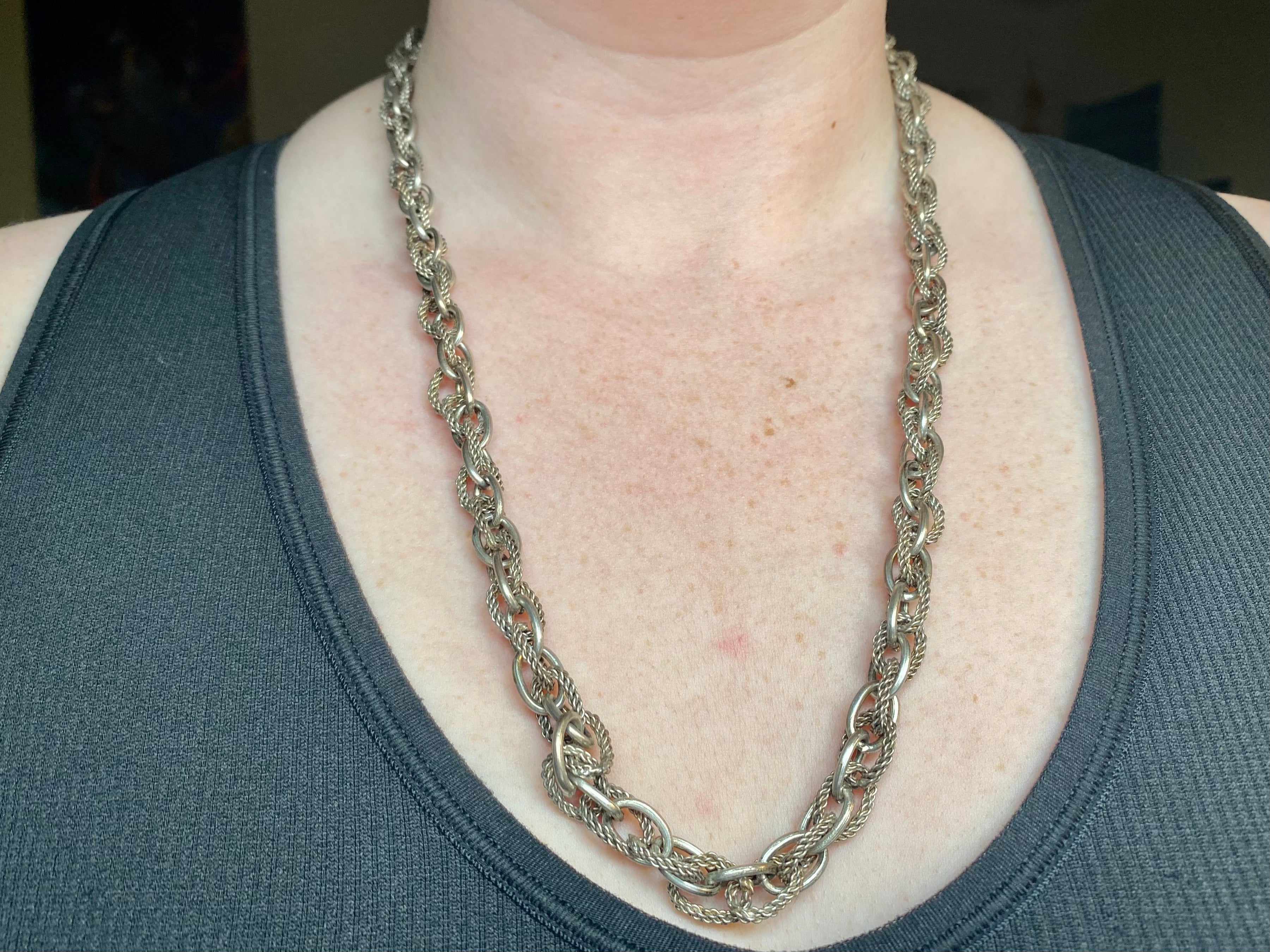 Vintage Modernist sterling chunky fancy link necklace