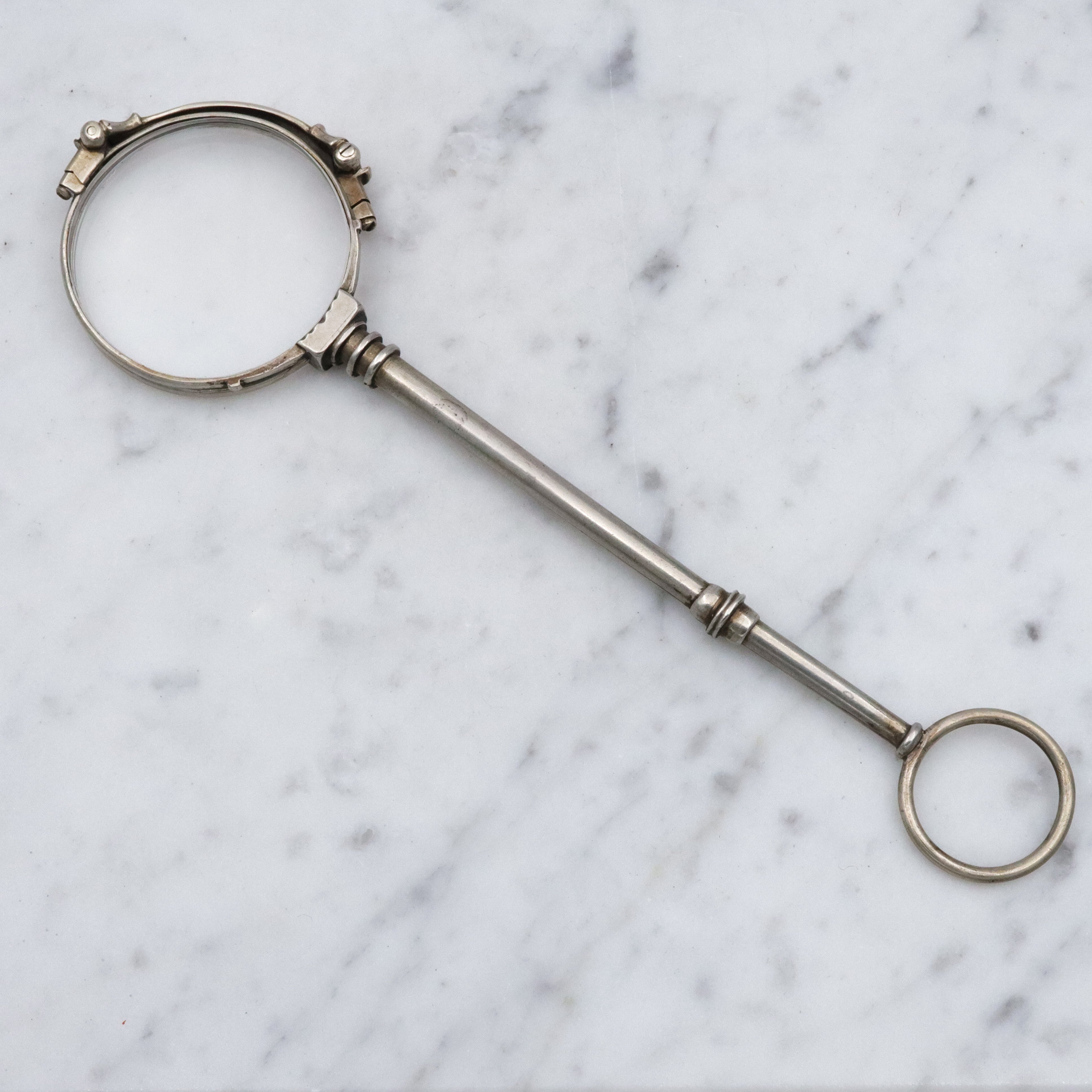 Antique Art Deco silver plated folding lorgnette opera glasses