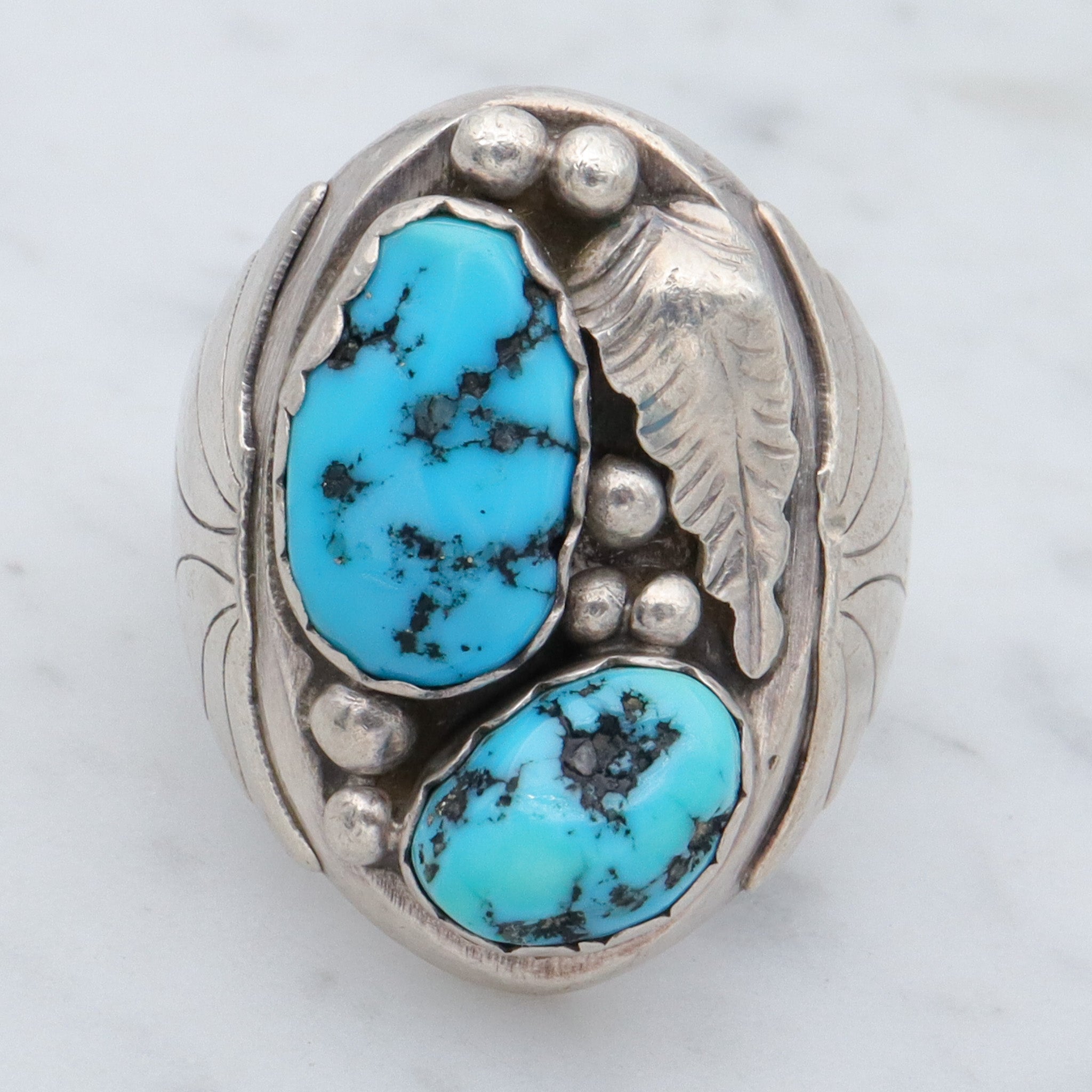 Mid Century Modern Navajo sterling & turquoise ring, sz 10