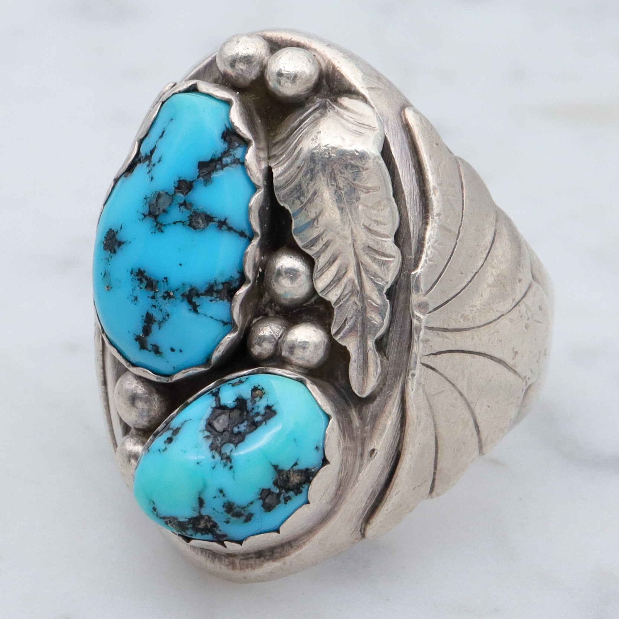 Mid Century Modern Navajo sterling & turquoise ring, sz 10