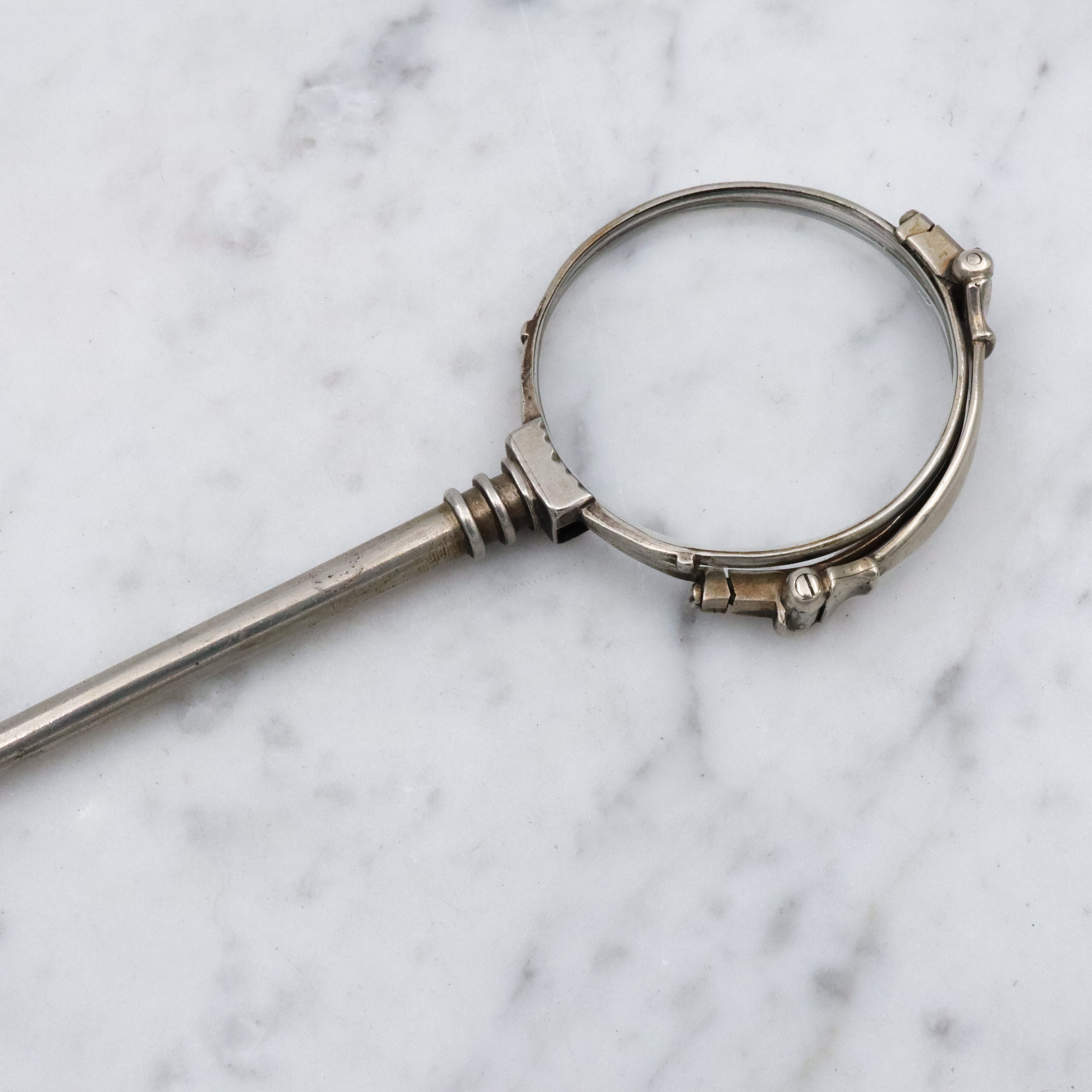 Antique Art Deco silver plated folding lorgnette opera glasses