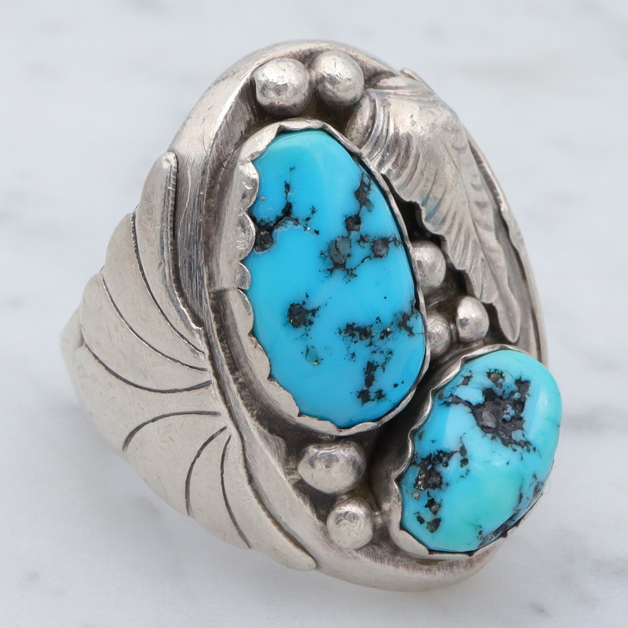 Mid Century Modern Navajo sterling & turquoise ring, sz 10