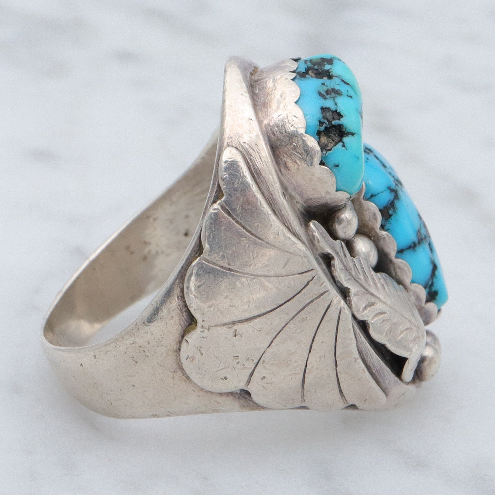 Mid Century Modern Navajo sterling & turquoise ring, sz 10
