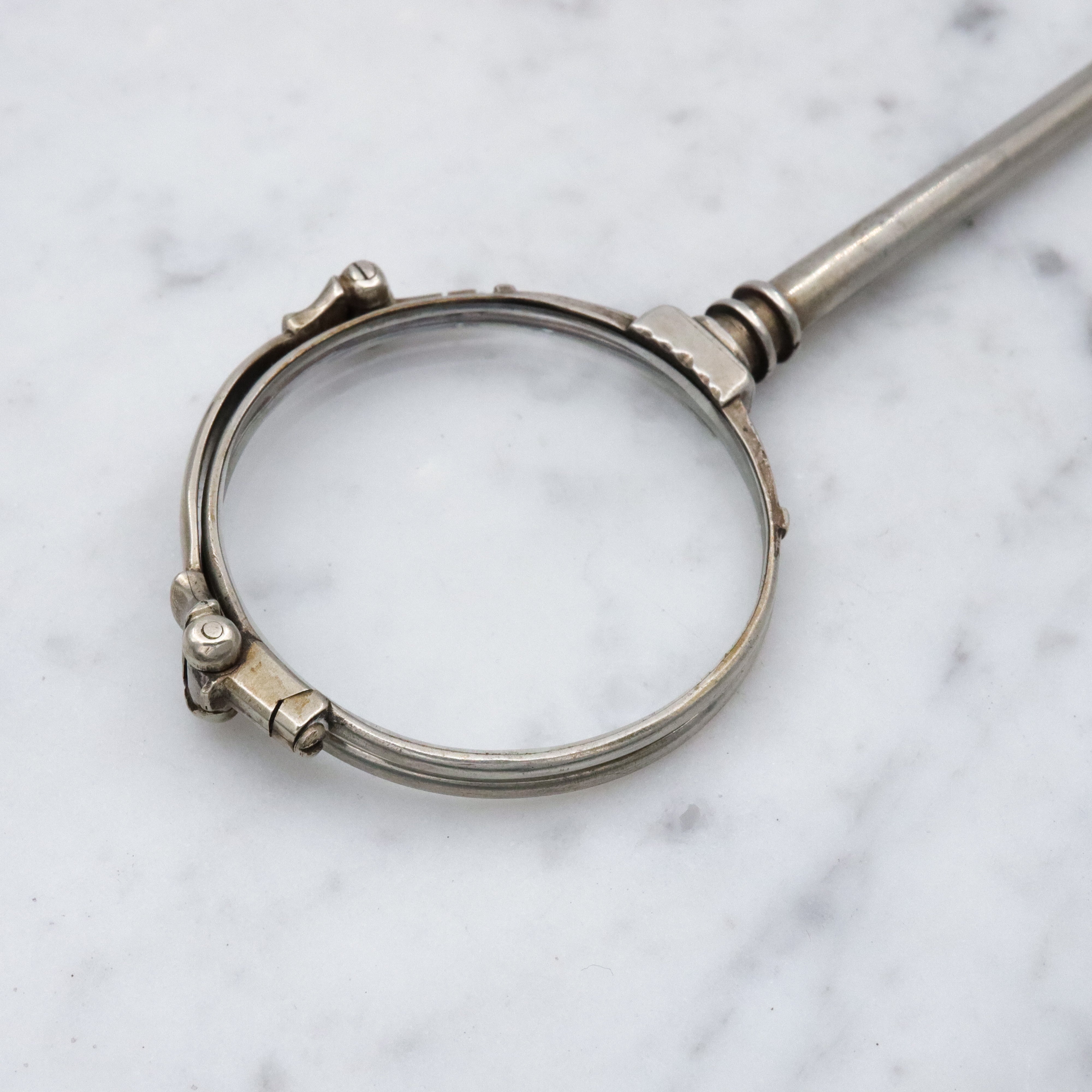 Antique Art Deco silver plated folding lorgnette opera glasses