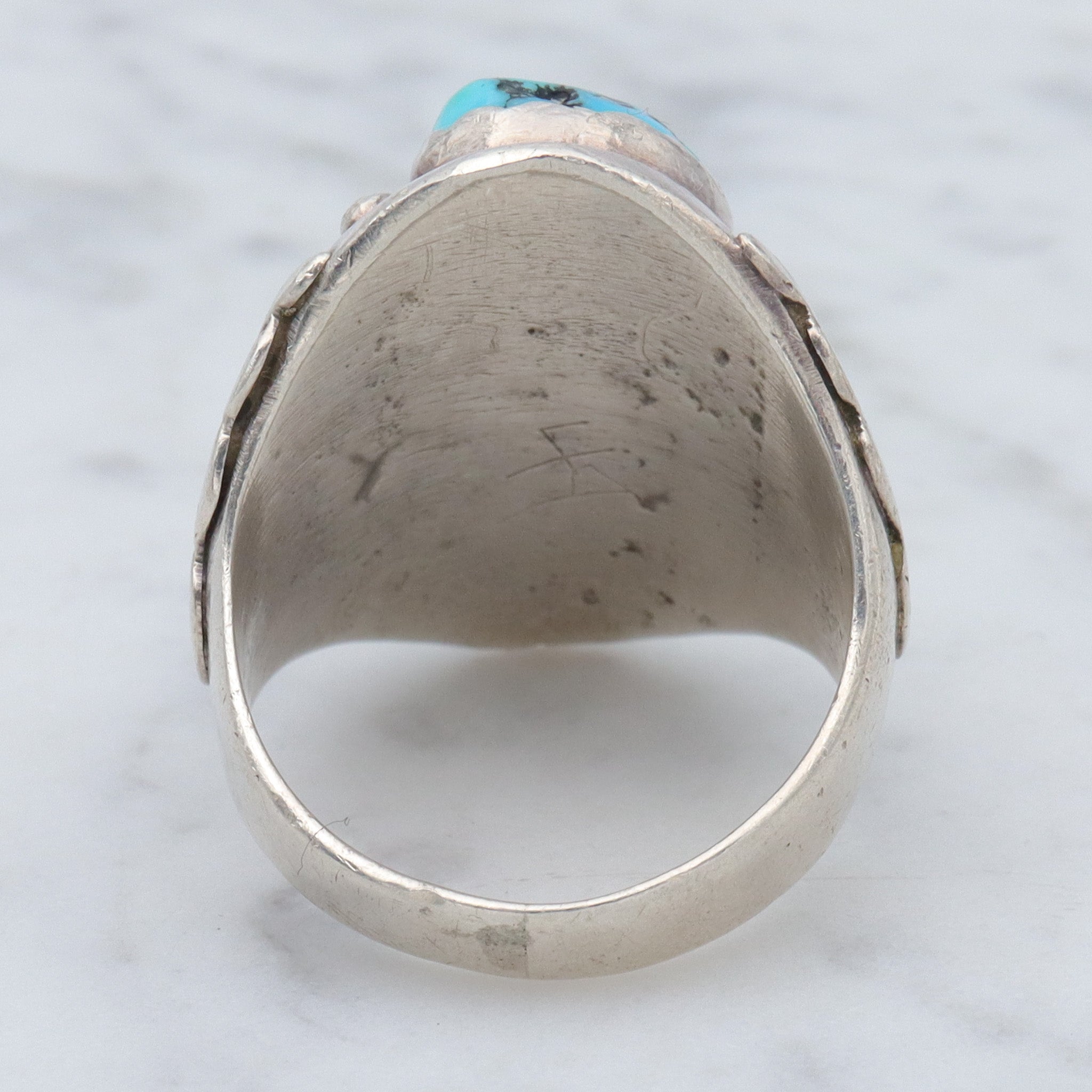 Mid Century Modern Navajo sterling & turquoise ring, sz 10