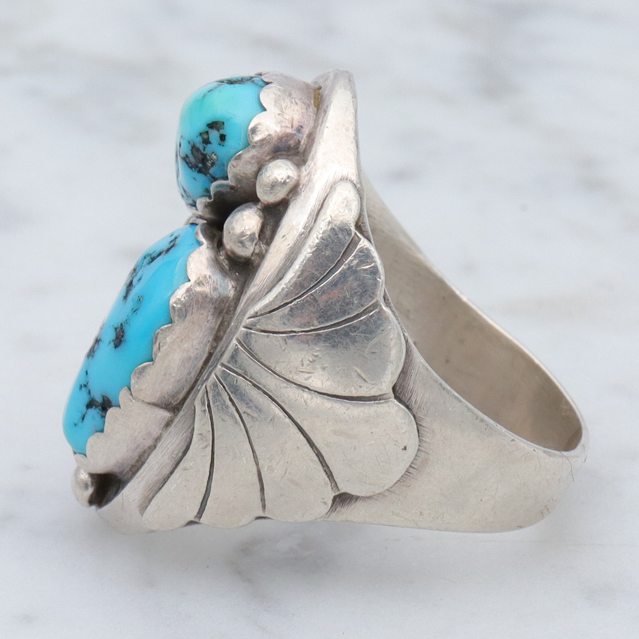 Mid Century Modern Navajo sterling & turquoise ring, sz 10