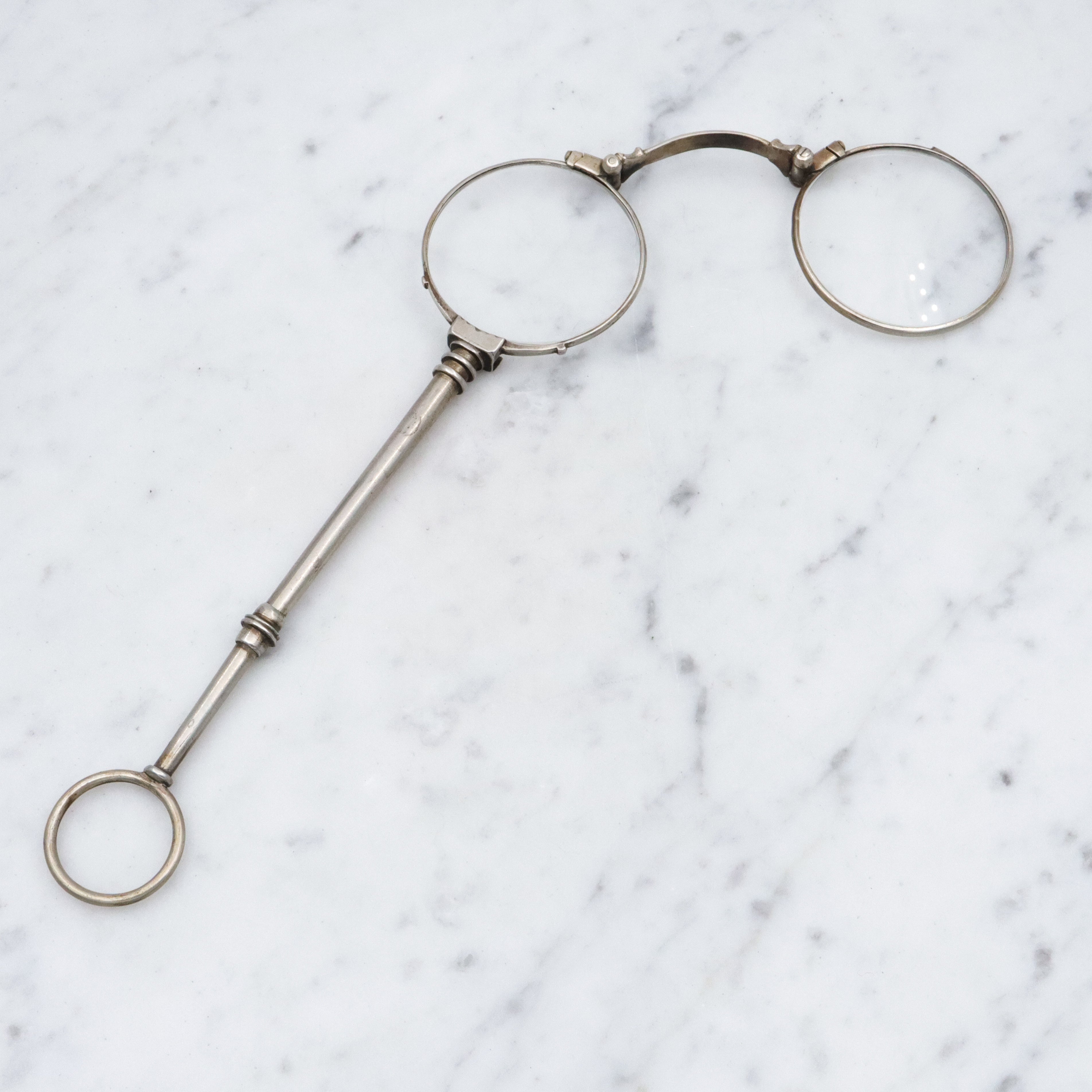 Antique Art Deco silver plated folding lorgnette opera glasses