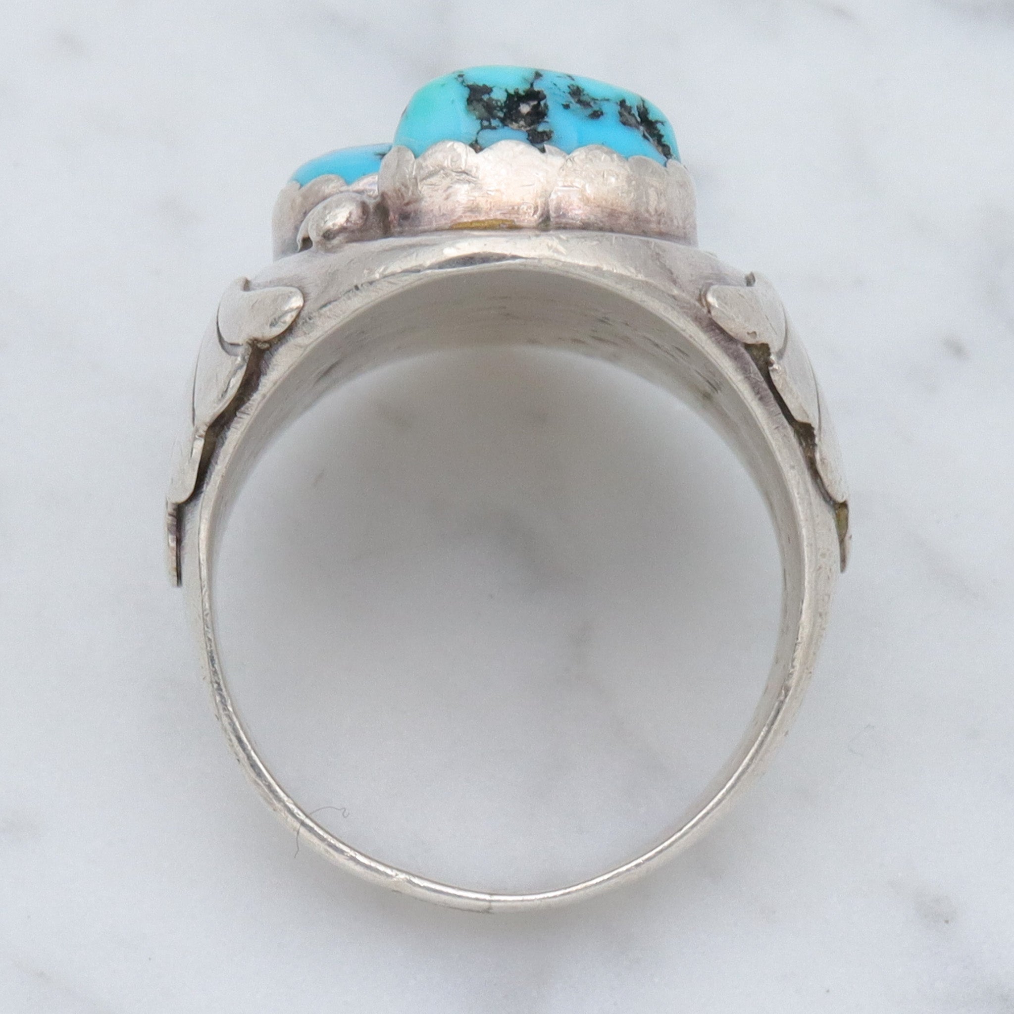 Mid Century Modern Navajo sterling & turquoise ring, sz 10