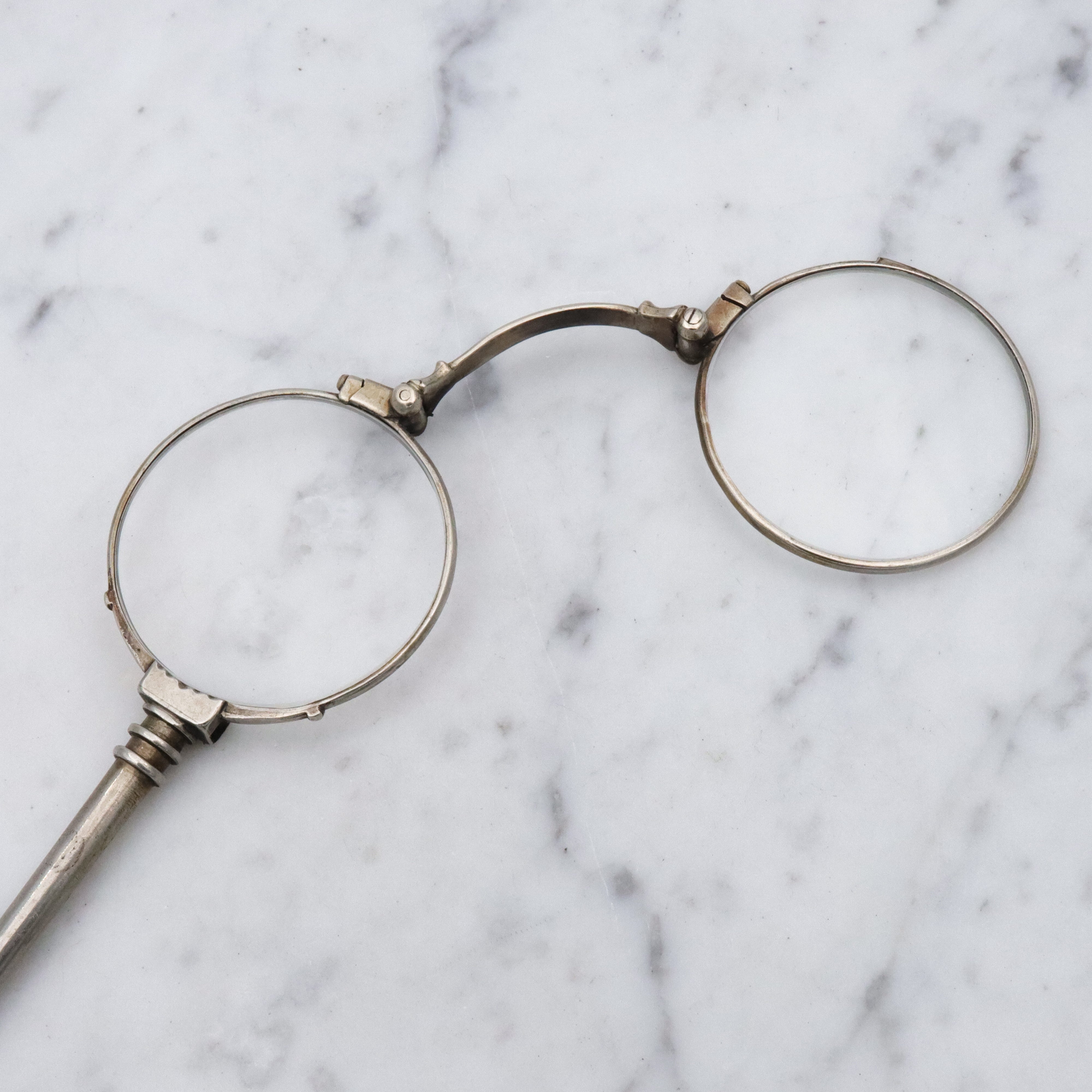 Antique Art Deco silver plated folding lorgnette opera glasses