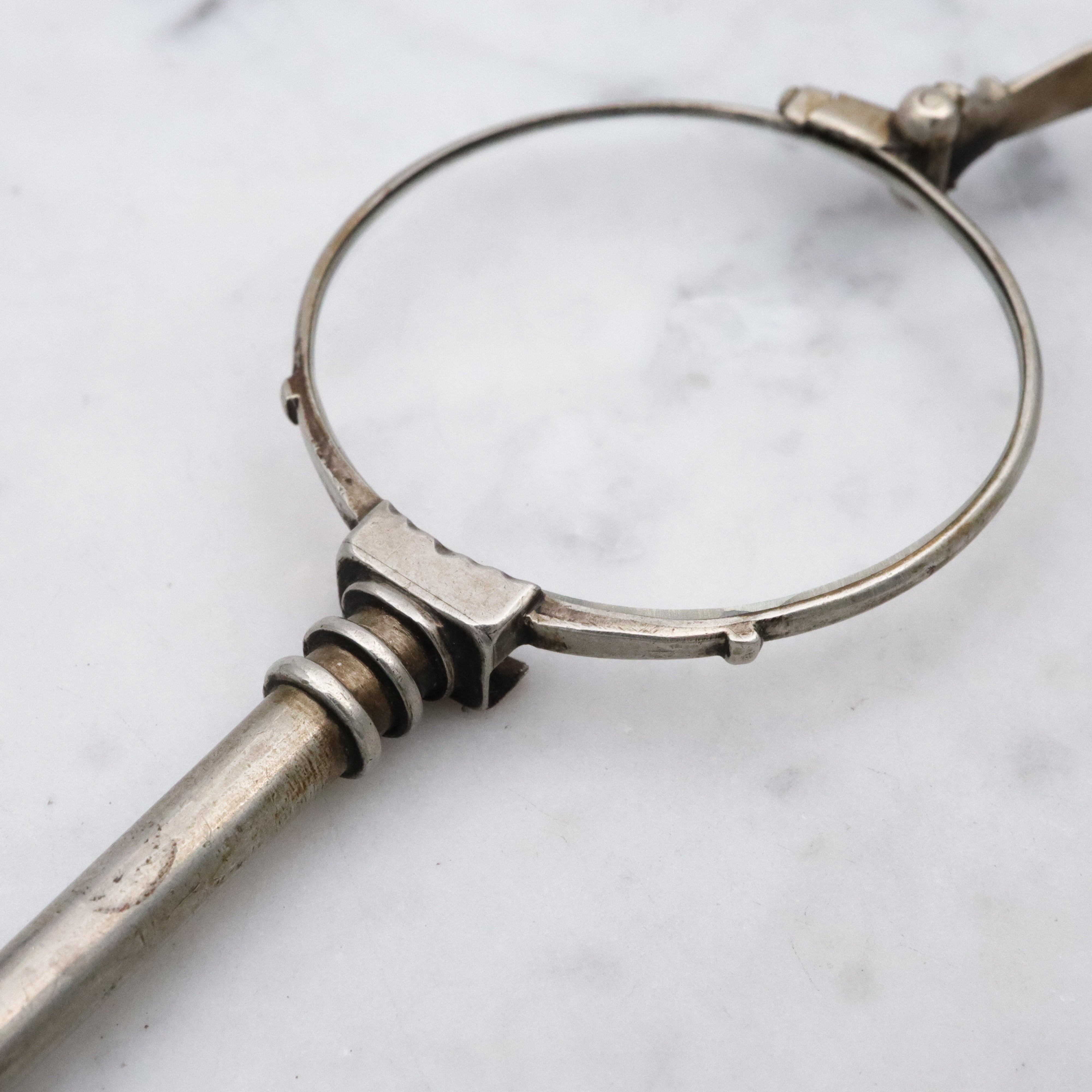 Antique Art Deco silver plated folding lorgnette opera glasses