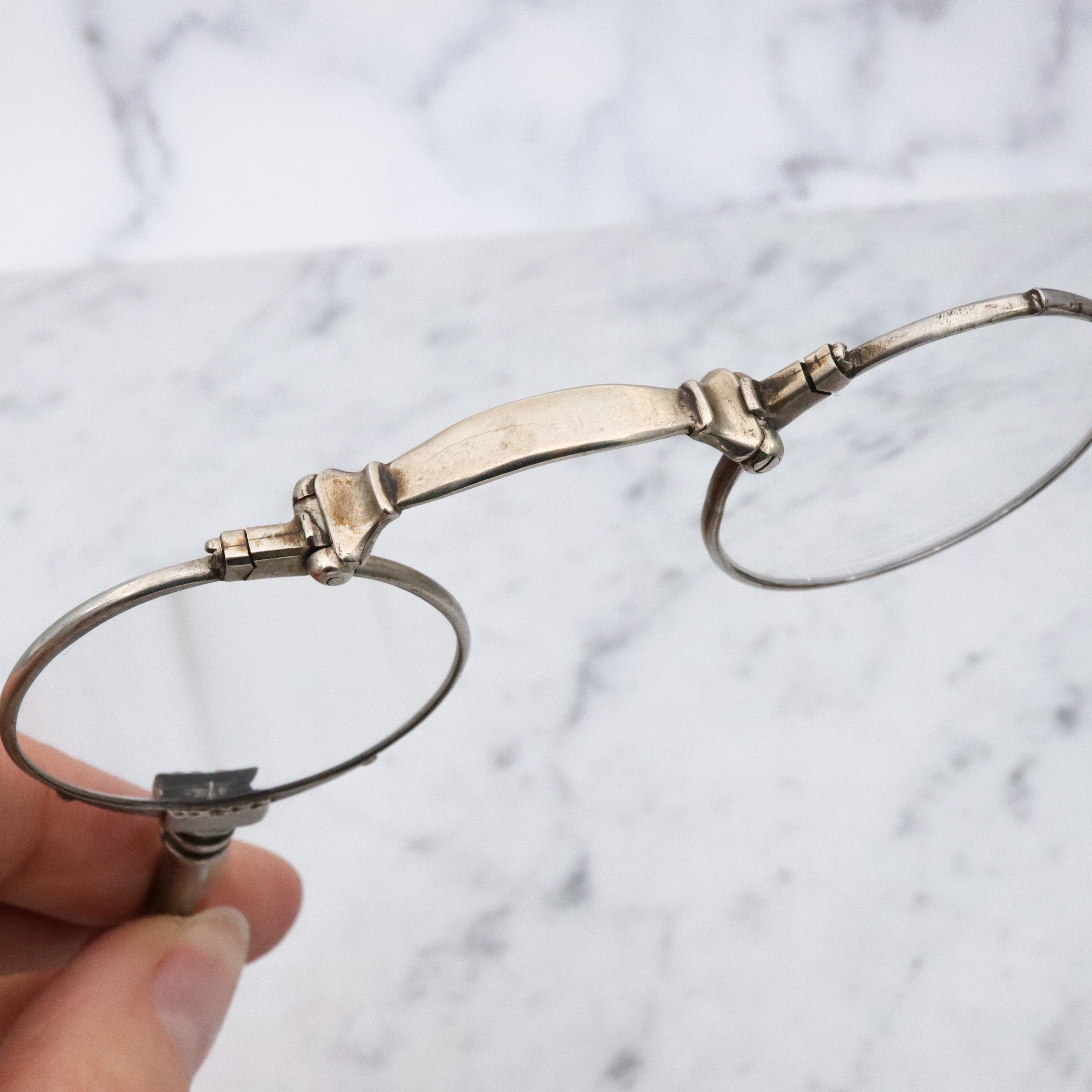 Antique Art Deco silver plated folding lorgnette opera glasses