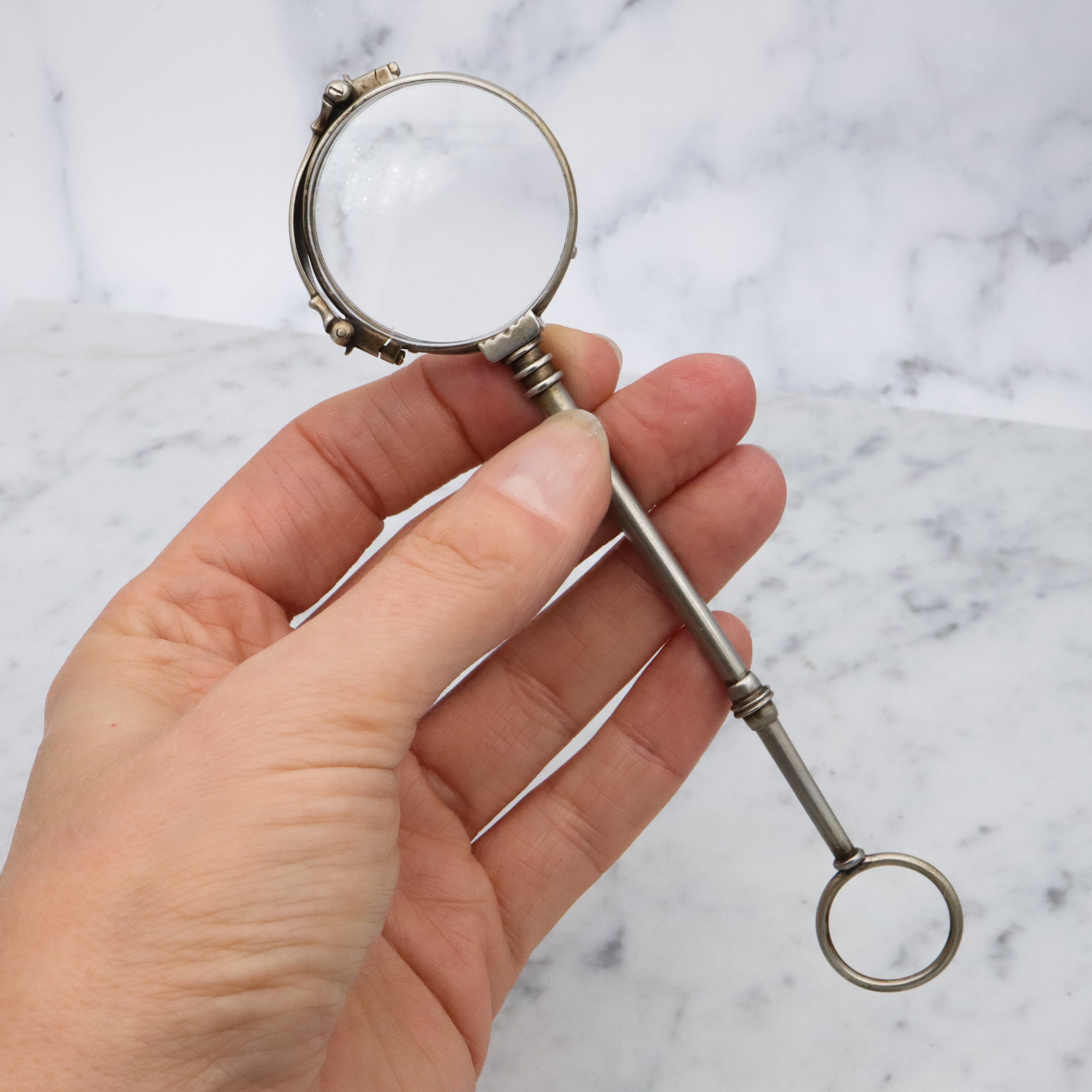 Antique Art Deco silver plated folding lorgnette opera glasses