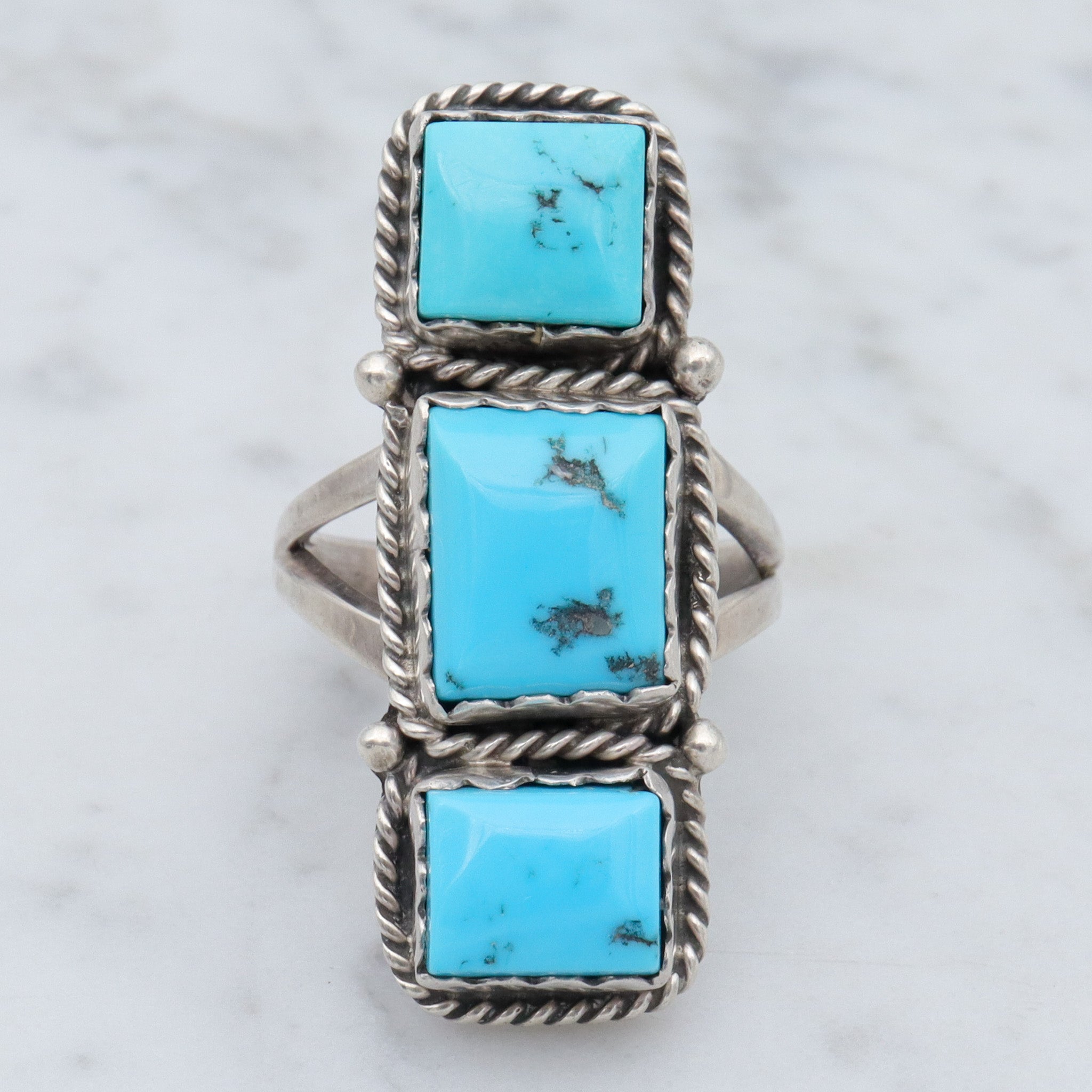 Vintage Justin Morris Navajo sterling & turquoise ring, sz  9