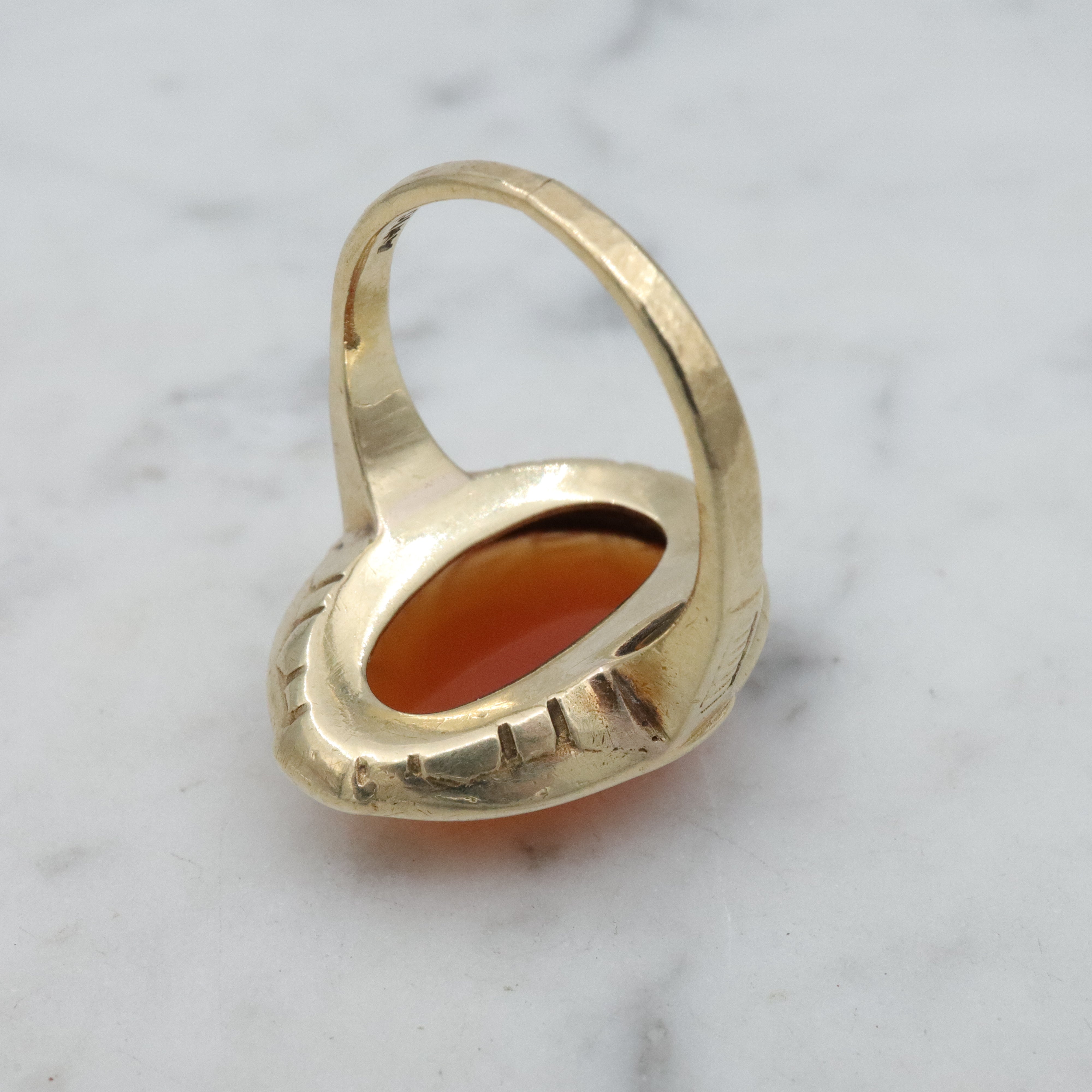 Antique Art Deco 10k gold carved carnelian enamel ring, size 7