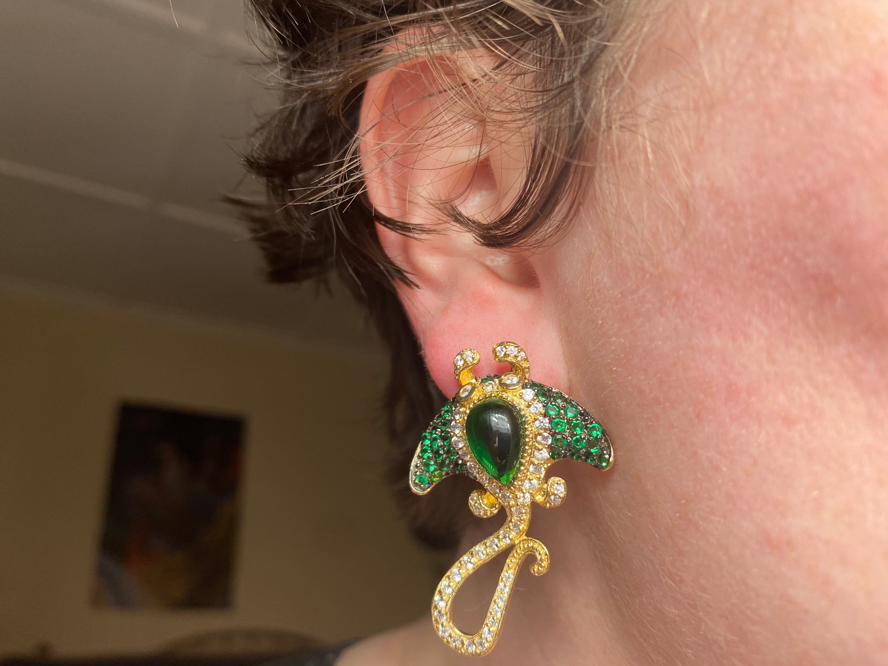 Vintage gold plated sterling and Swarovski crystal stingray earrings