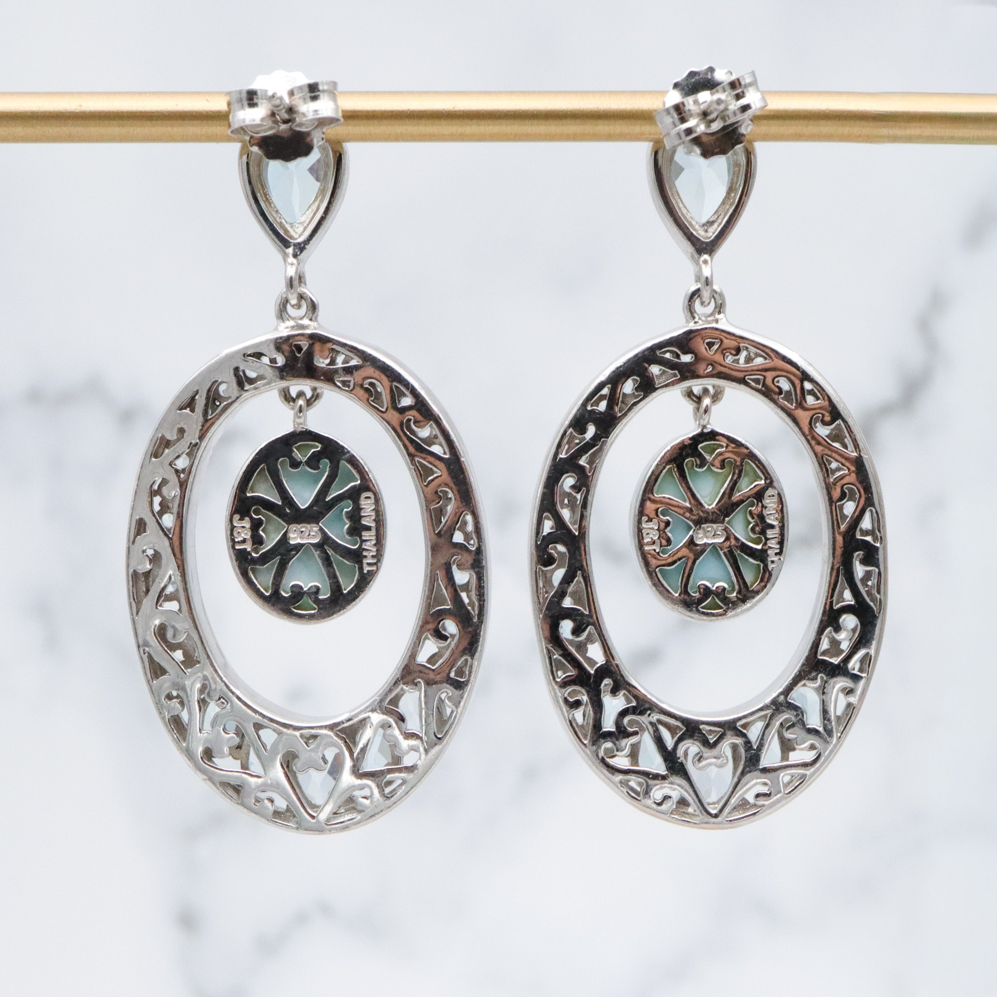 Vintage sterling blue topaz & larimar oval drop sterling earrings