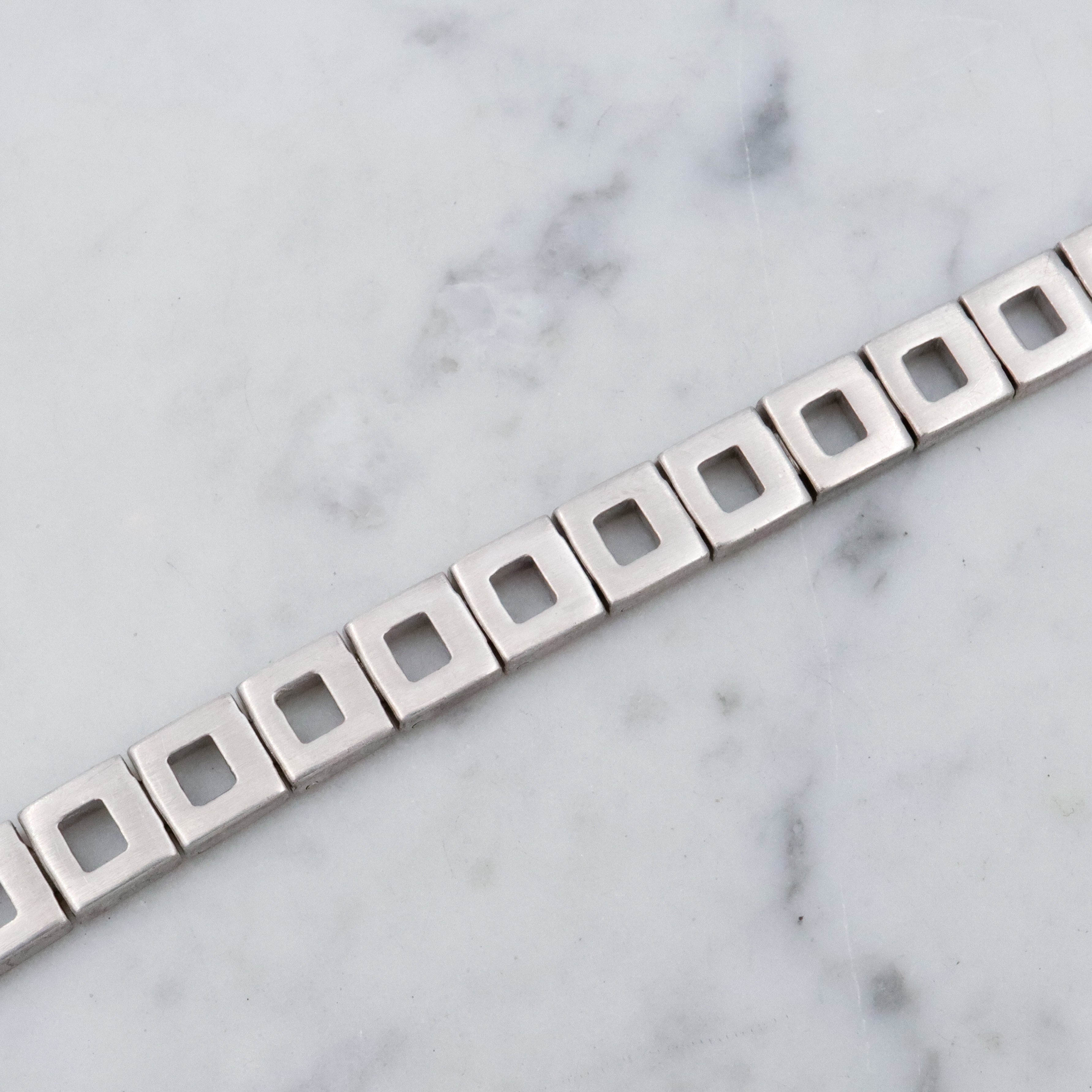Modern brushed sterling open square link bracelet