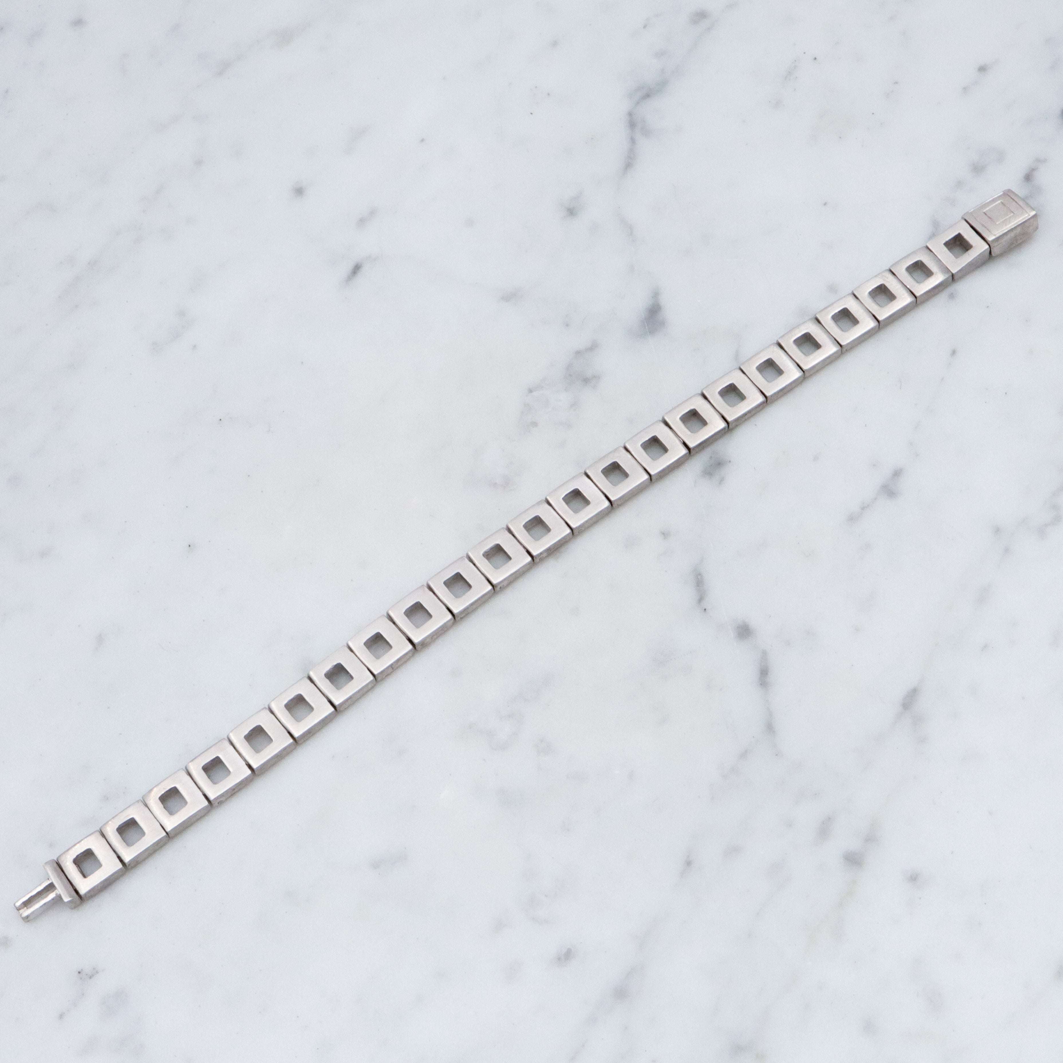 Modern brushed sterling open square link bracelet
