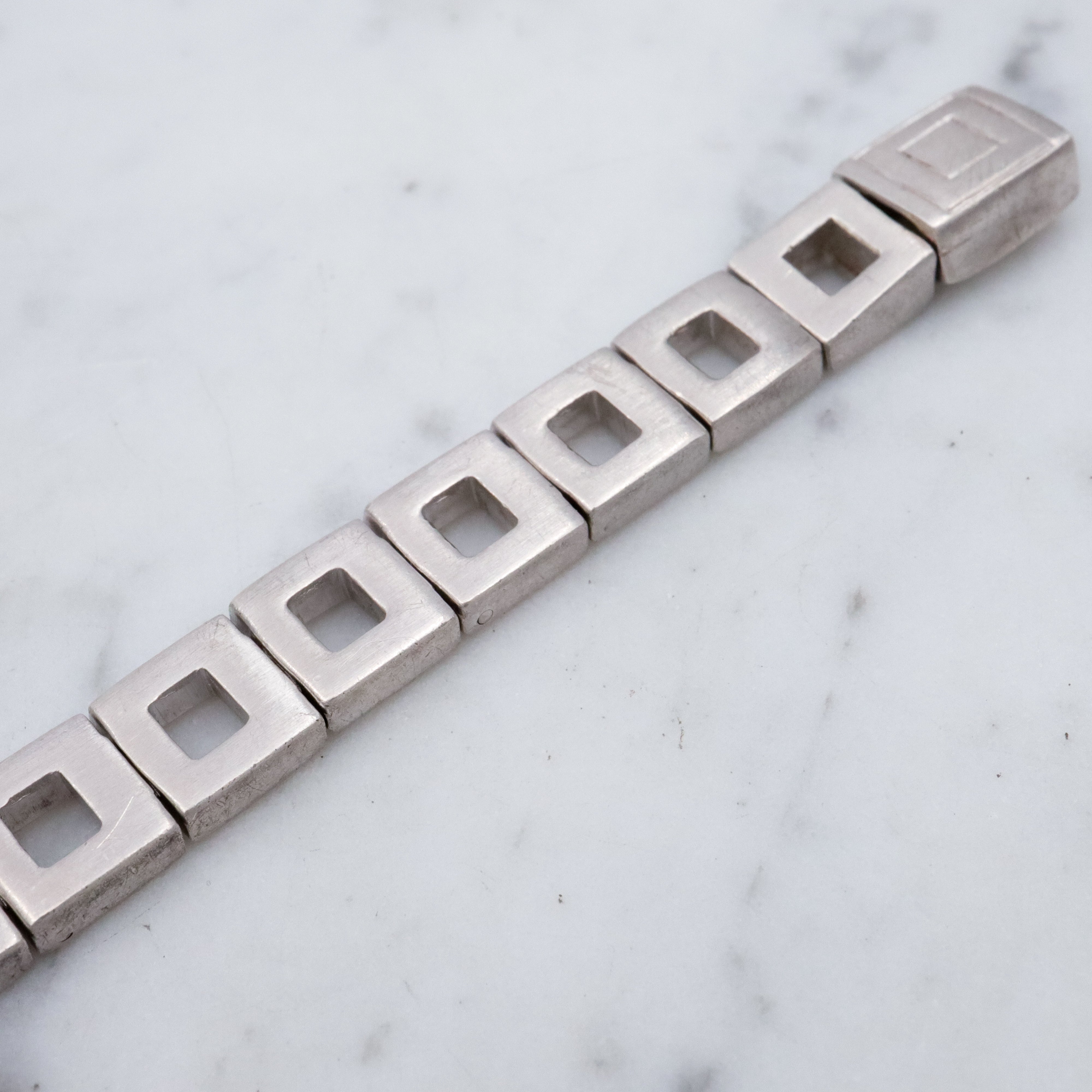 Modern brushed sterling open square link bracelet
