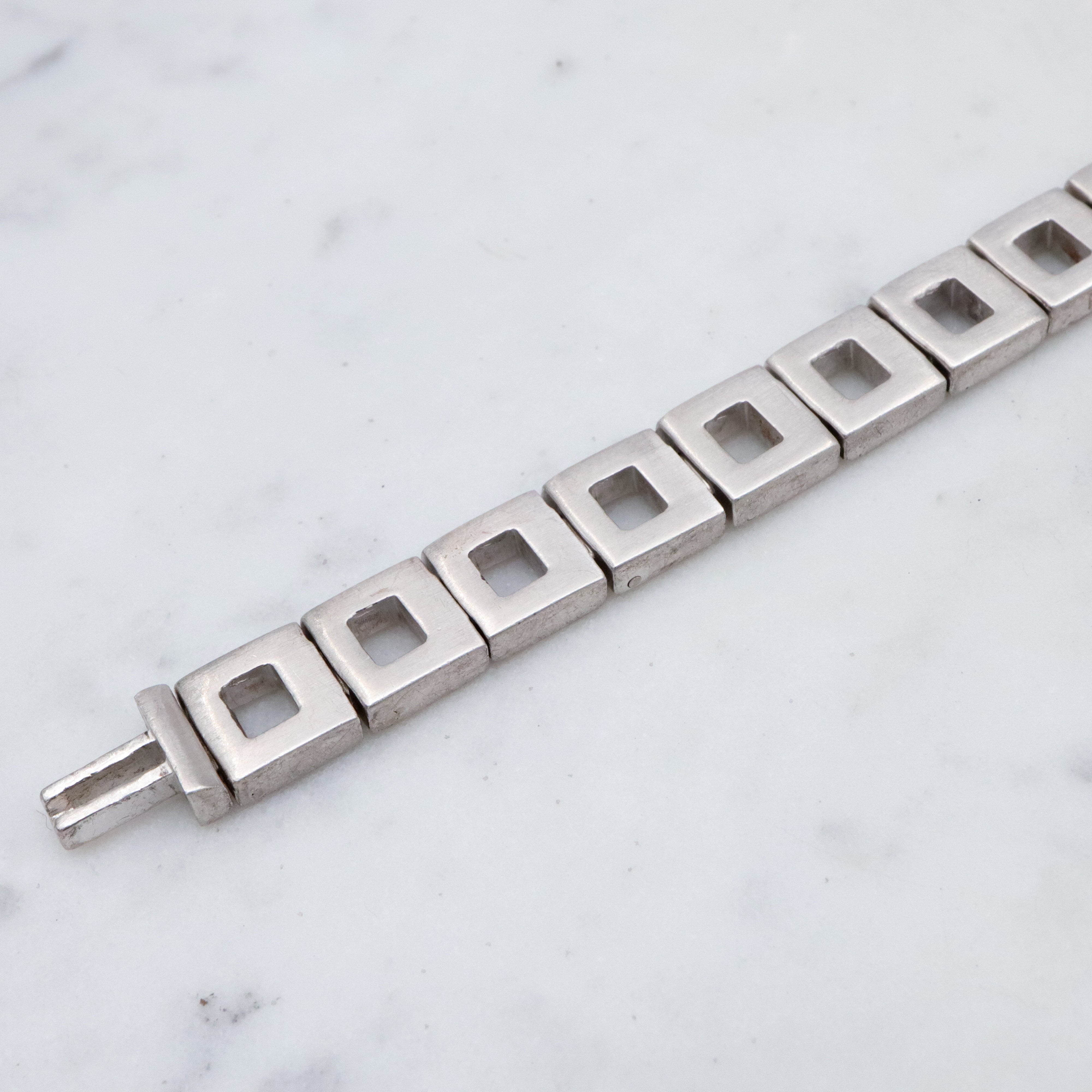 Modern brushed sterling open square link bracelet