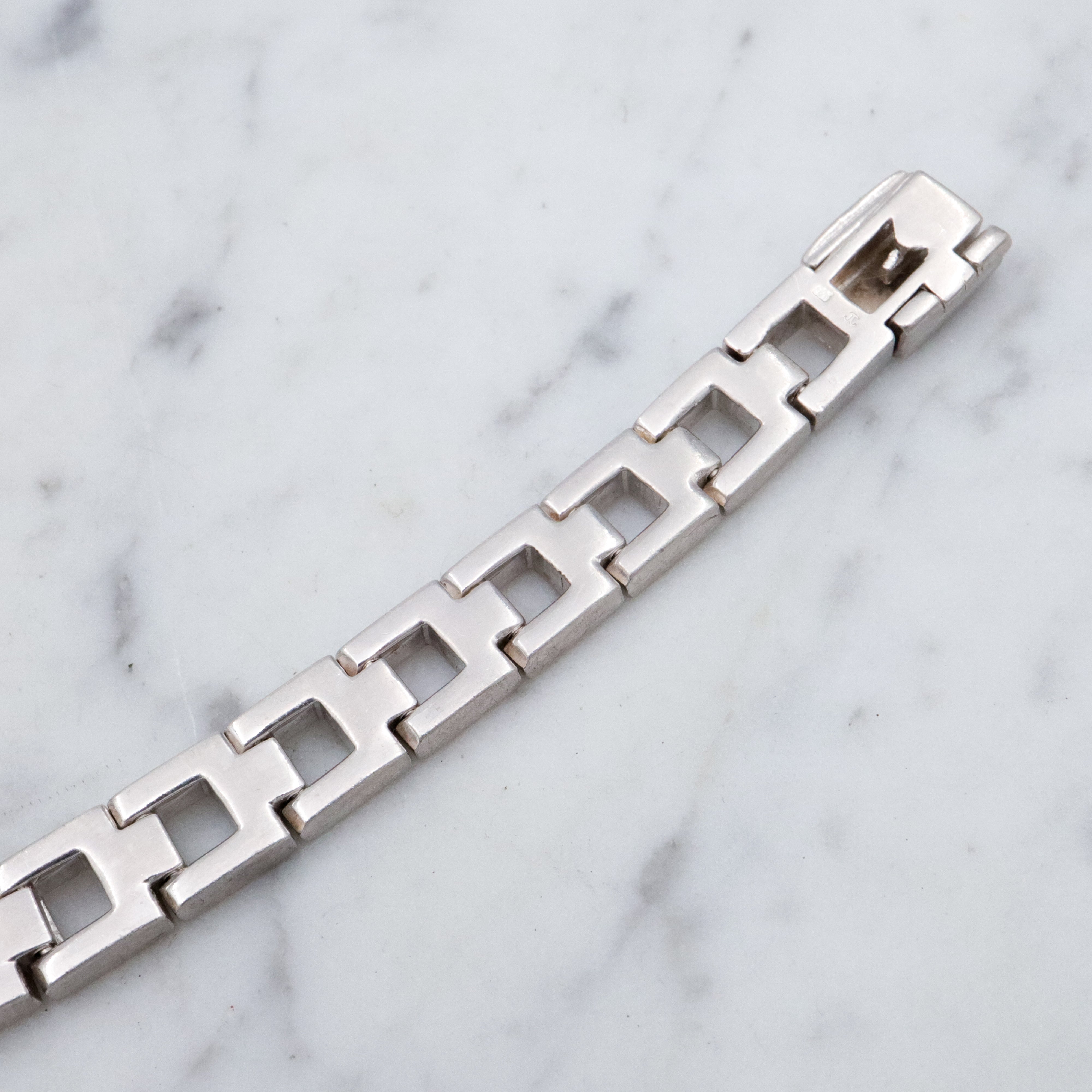 Modern brushed sterling open square link bracelet