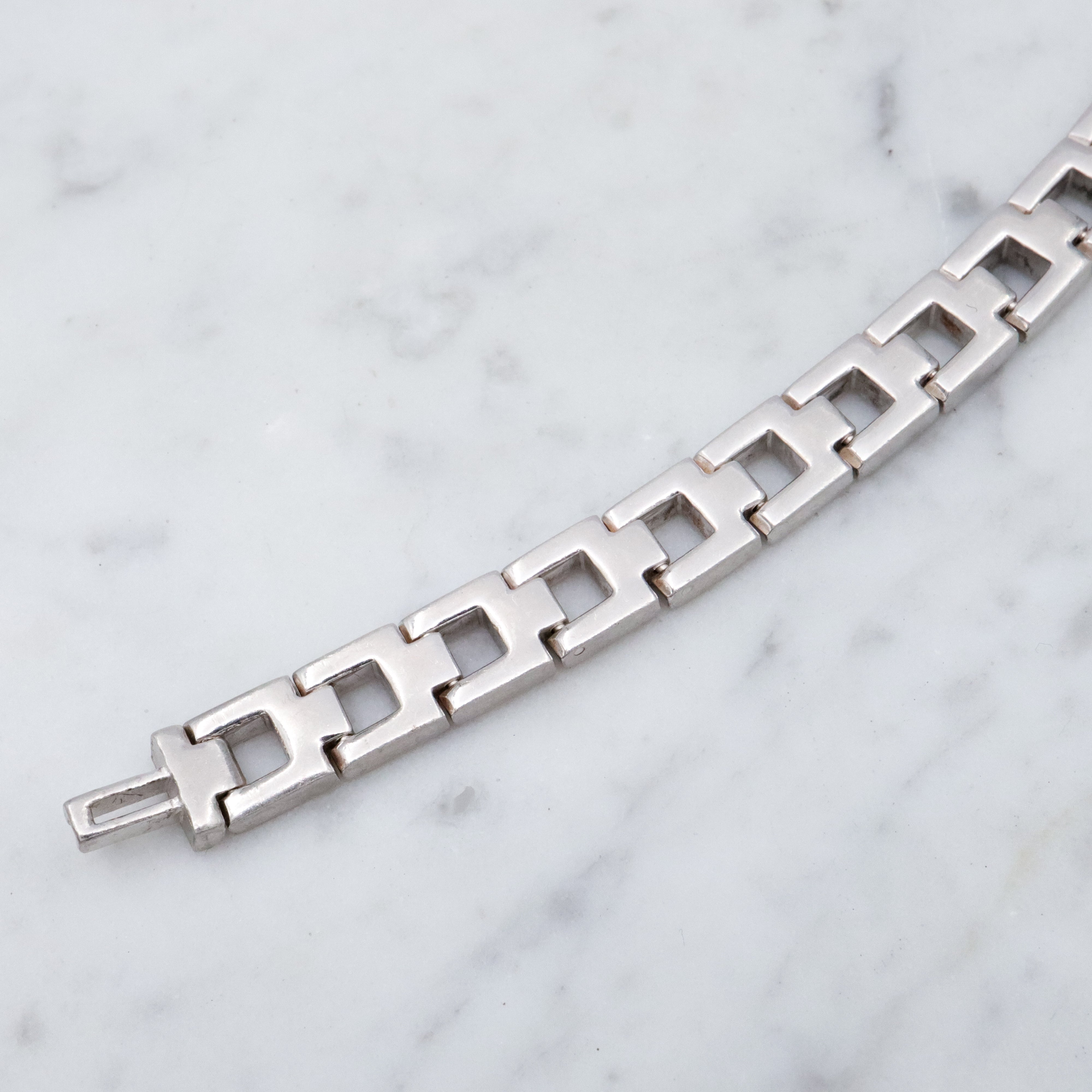 Modern brushed sterling open square link bracelet