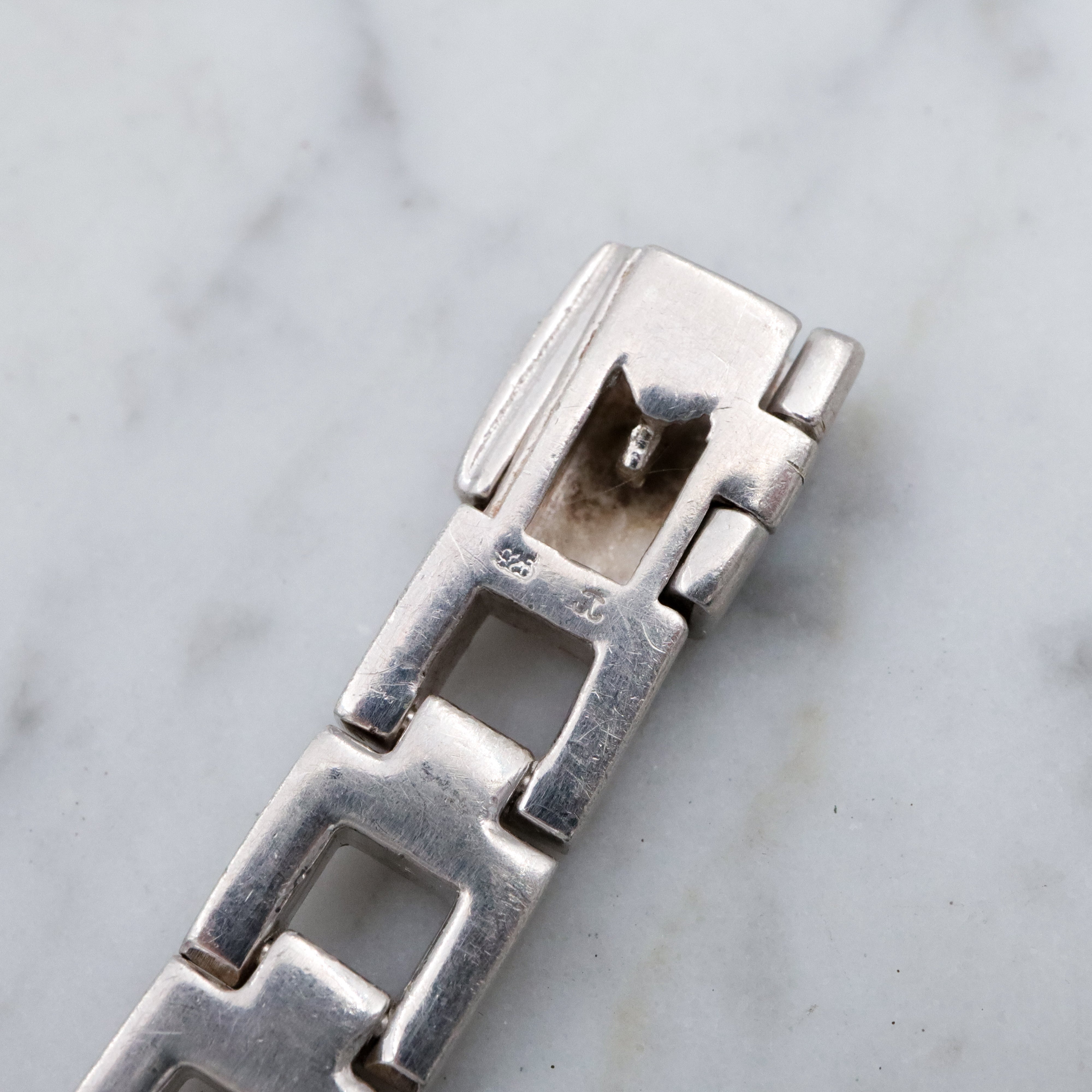 Modern brushed sterling open square link bracelet
