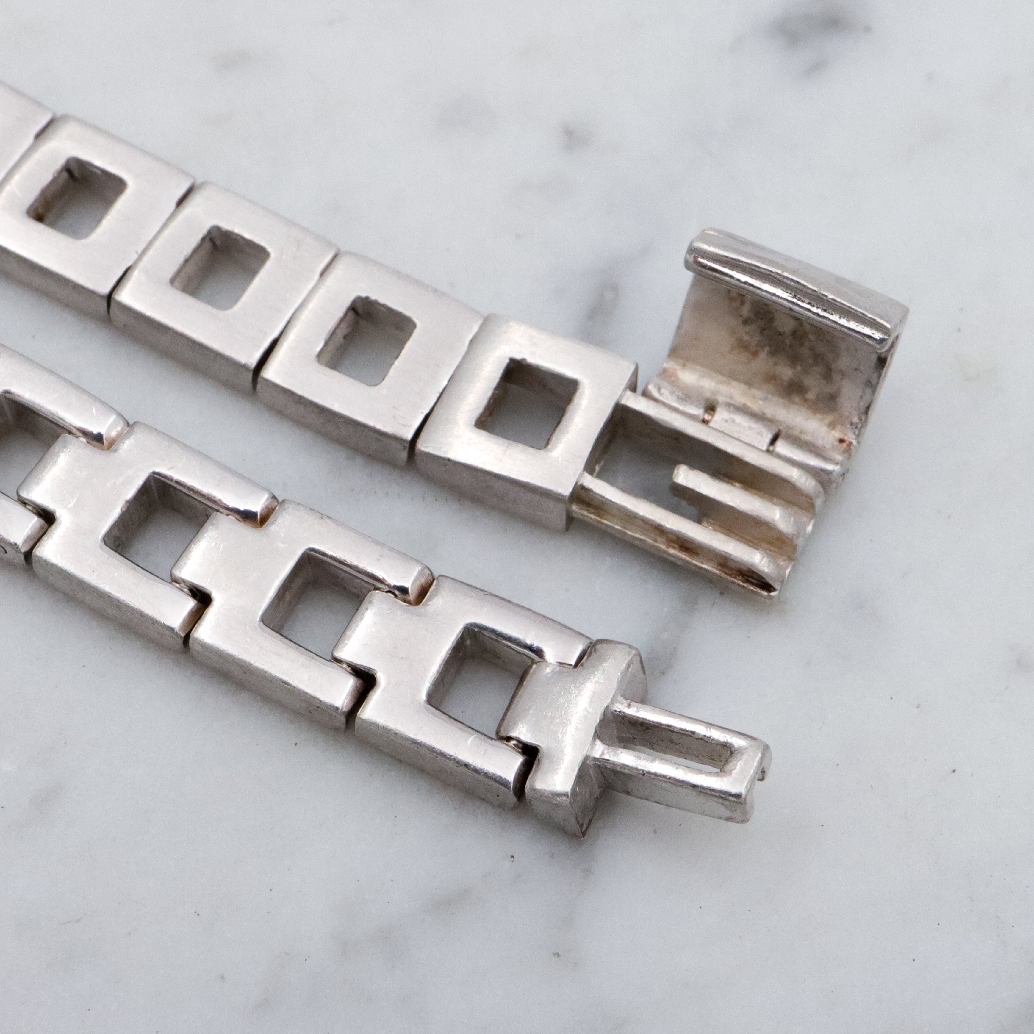 Modern brushed sterling open square link bracelet