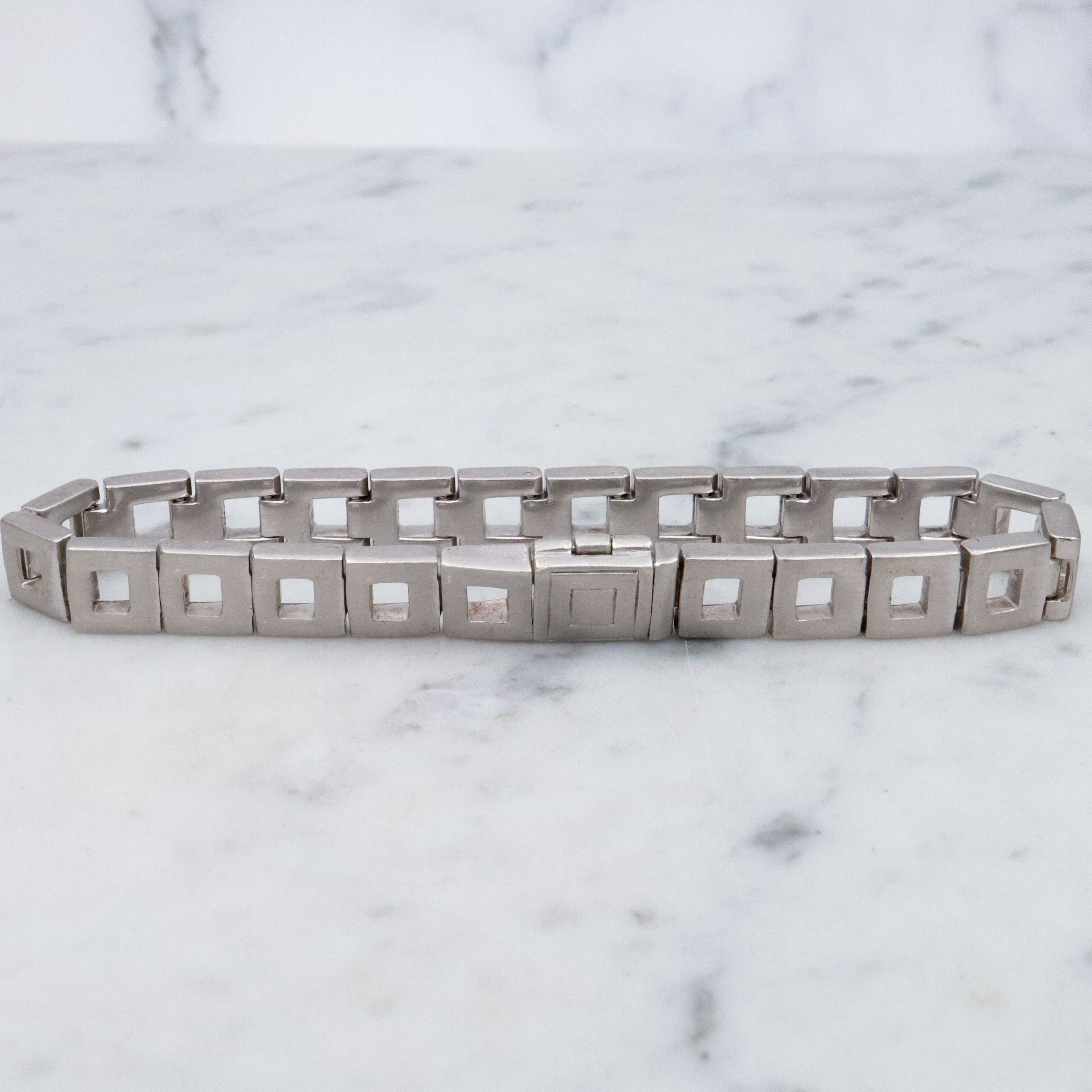 Modern brushed sterling open square link bracelet