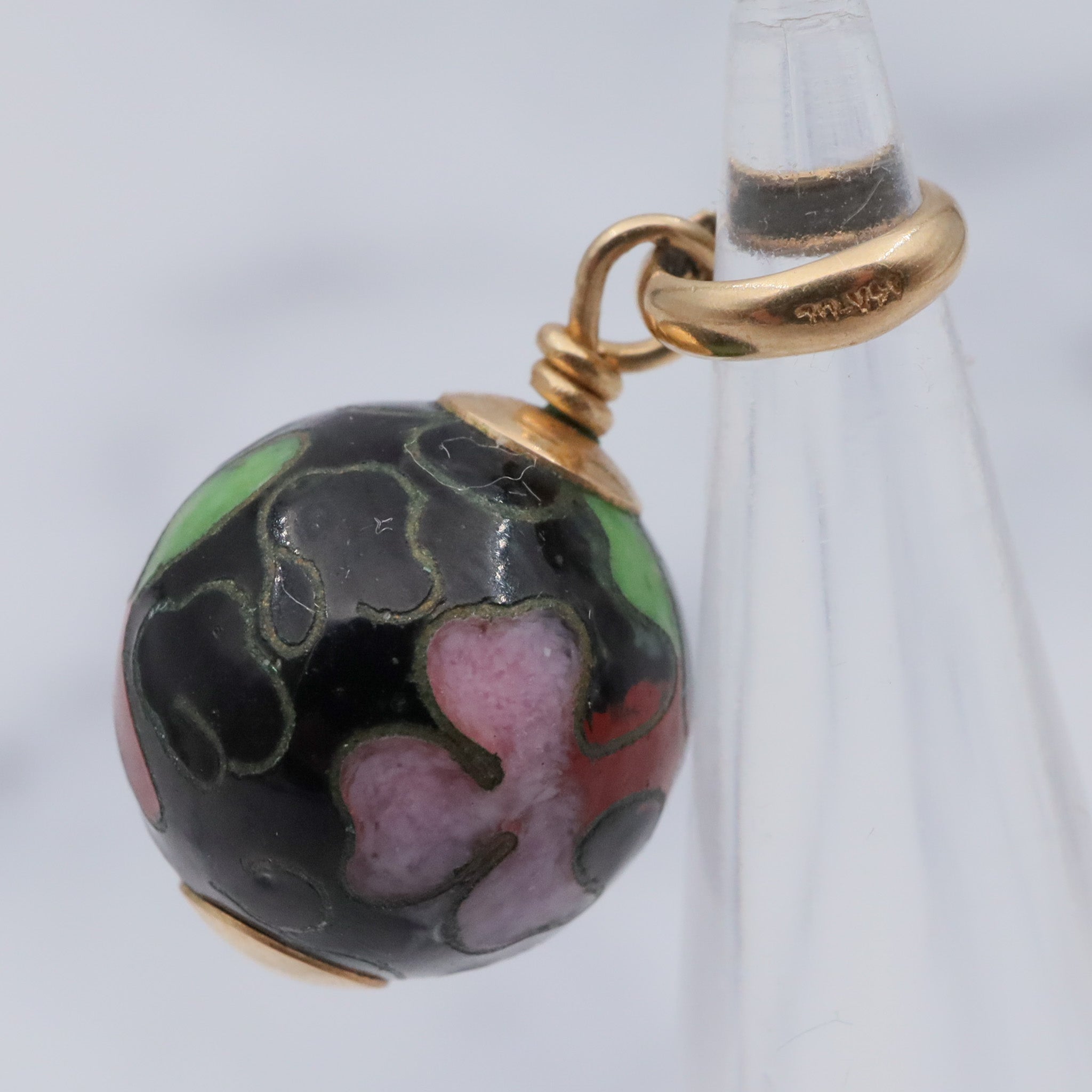Vintage 14k gold & black cloissone enamel bead pendant
