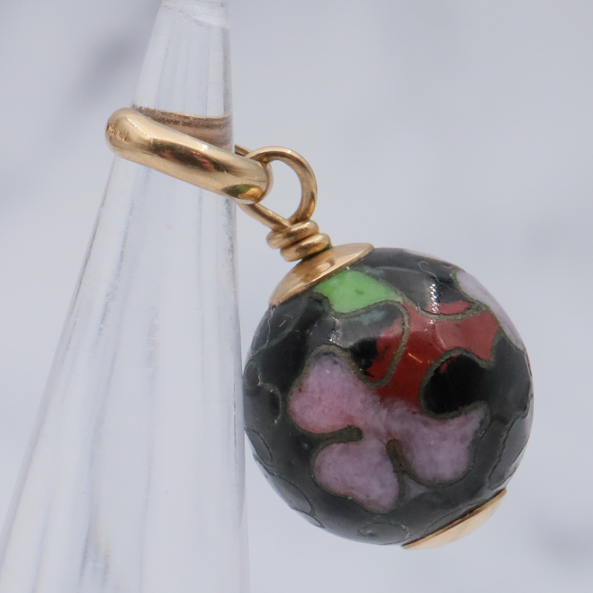 Vintage 14k gold & black cloissone enamel bead pendant