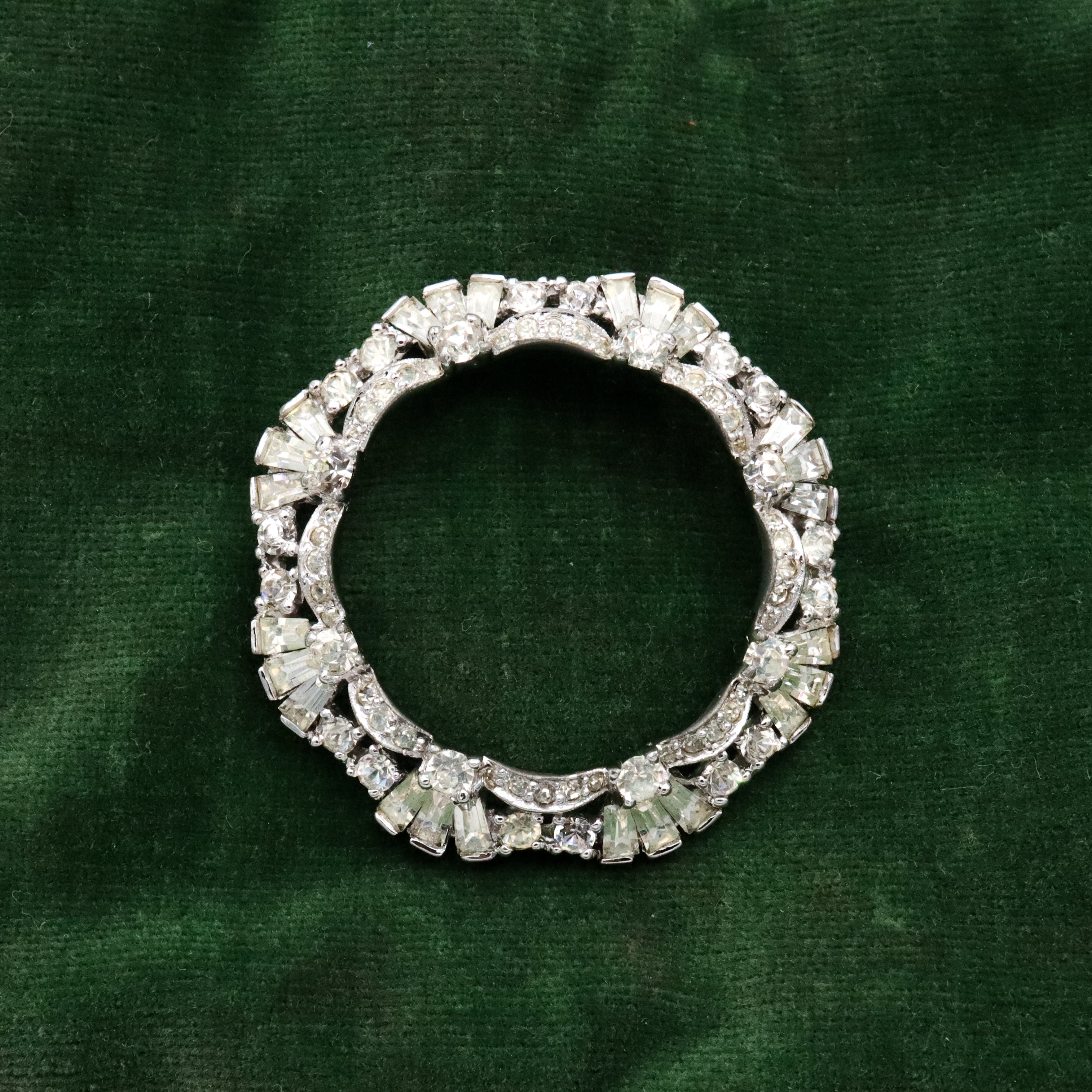 Art Deco Revival Jomaz rhodium plated rhinestone open wreath brooch