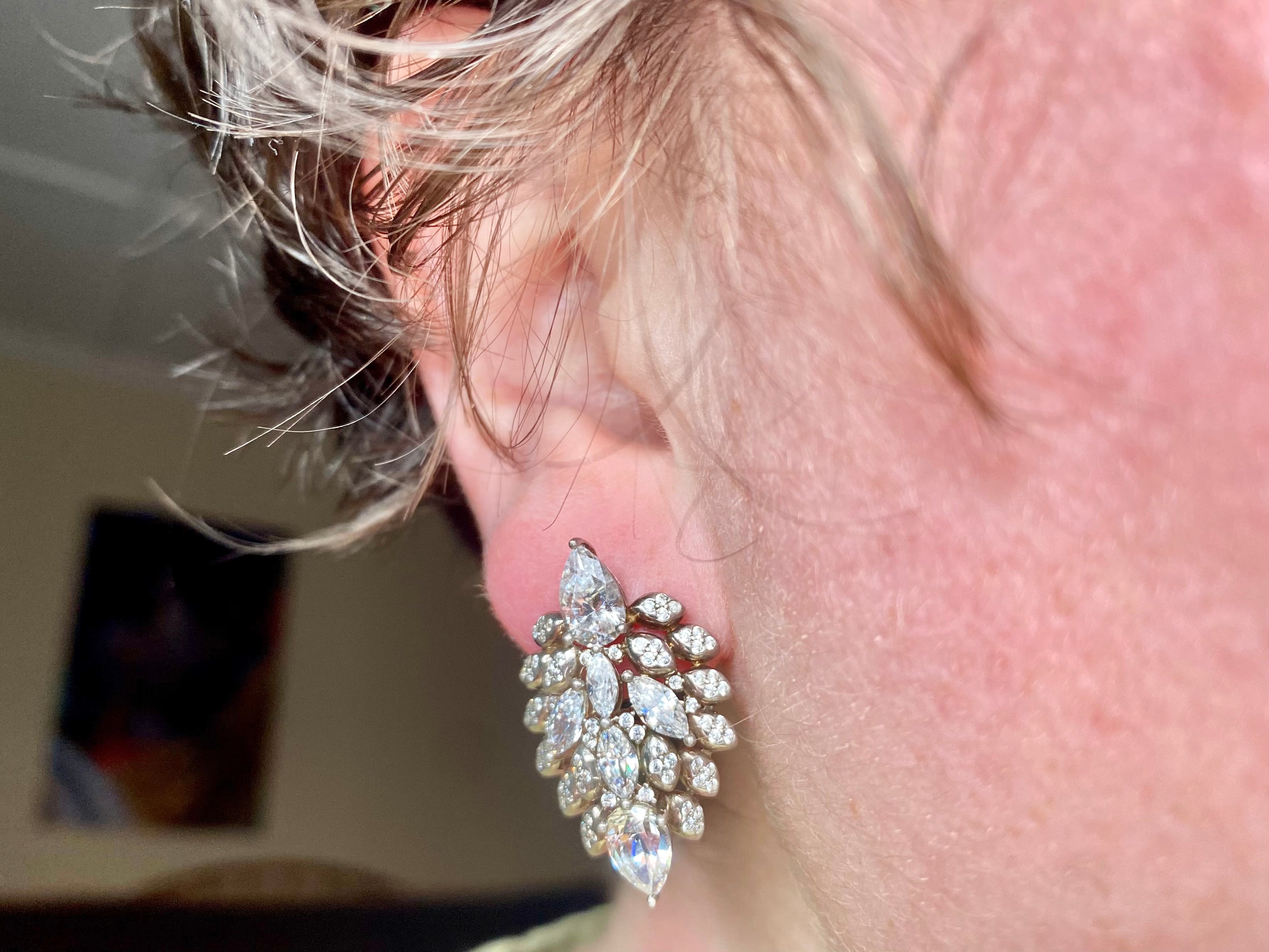 Vintage sterling marquise crystal cluster stud earrings