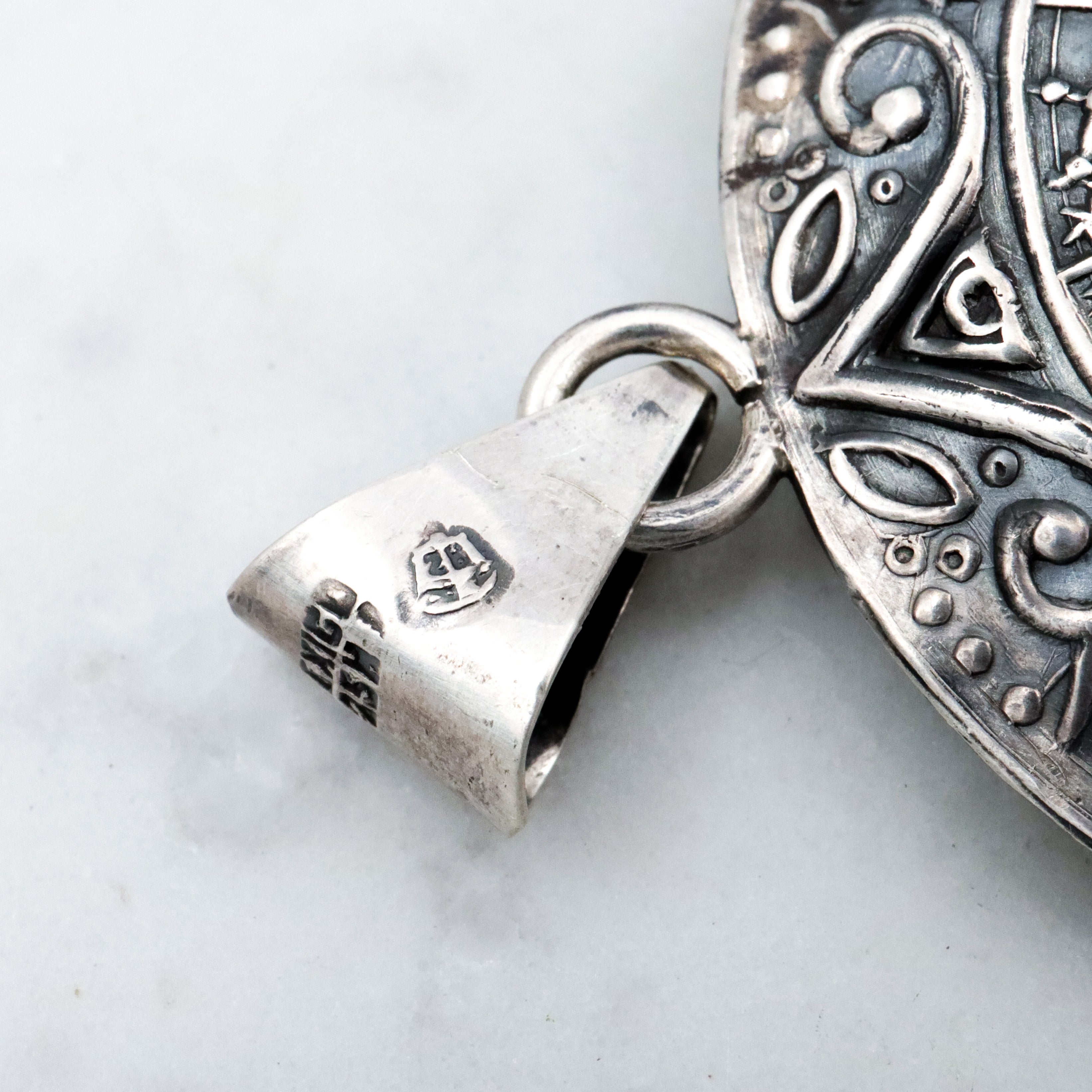 Large vintage Mexican sterling double sided medallion pendant with Mayan calendar