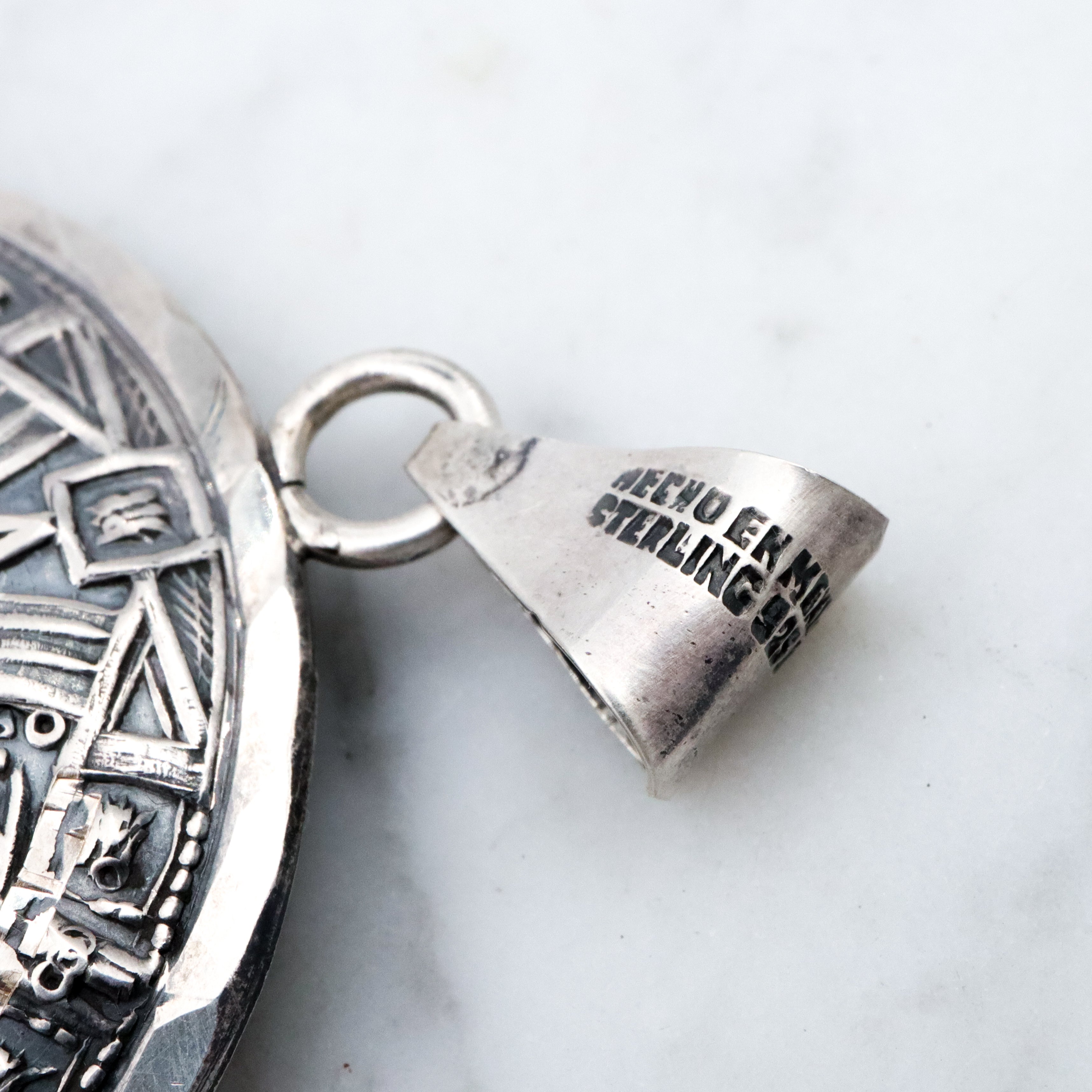 Large vintage Mexican sterling double sided medallion pendant with Mayan calendar