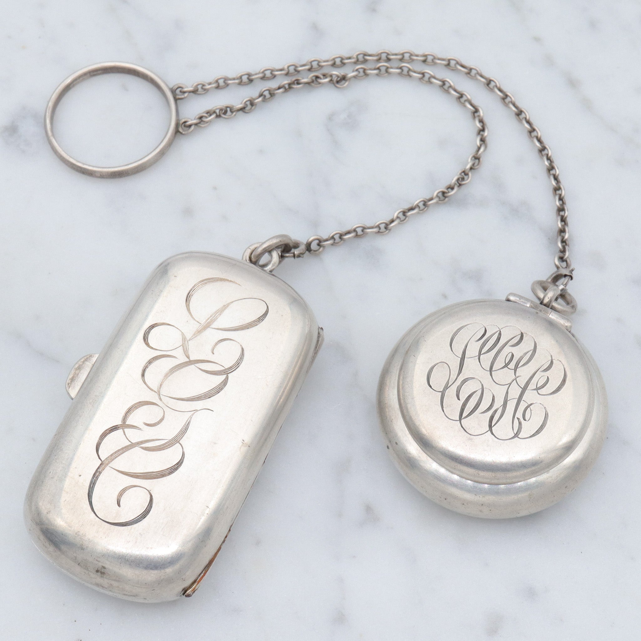 Antique Victorian finger ring Chatelaine with coin dispenser and pill box by R. Blackington & co.