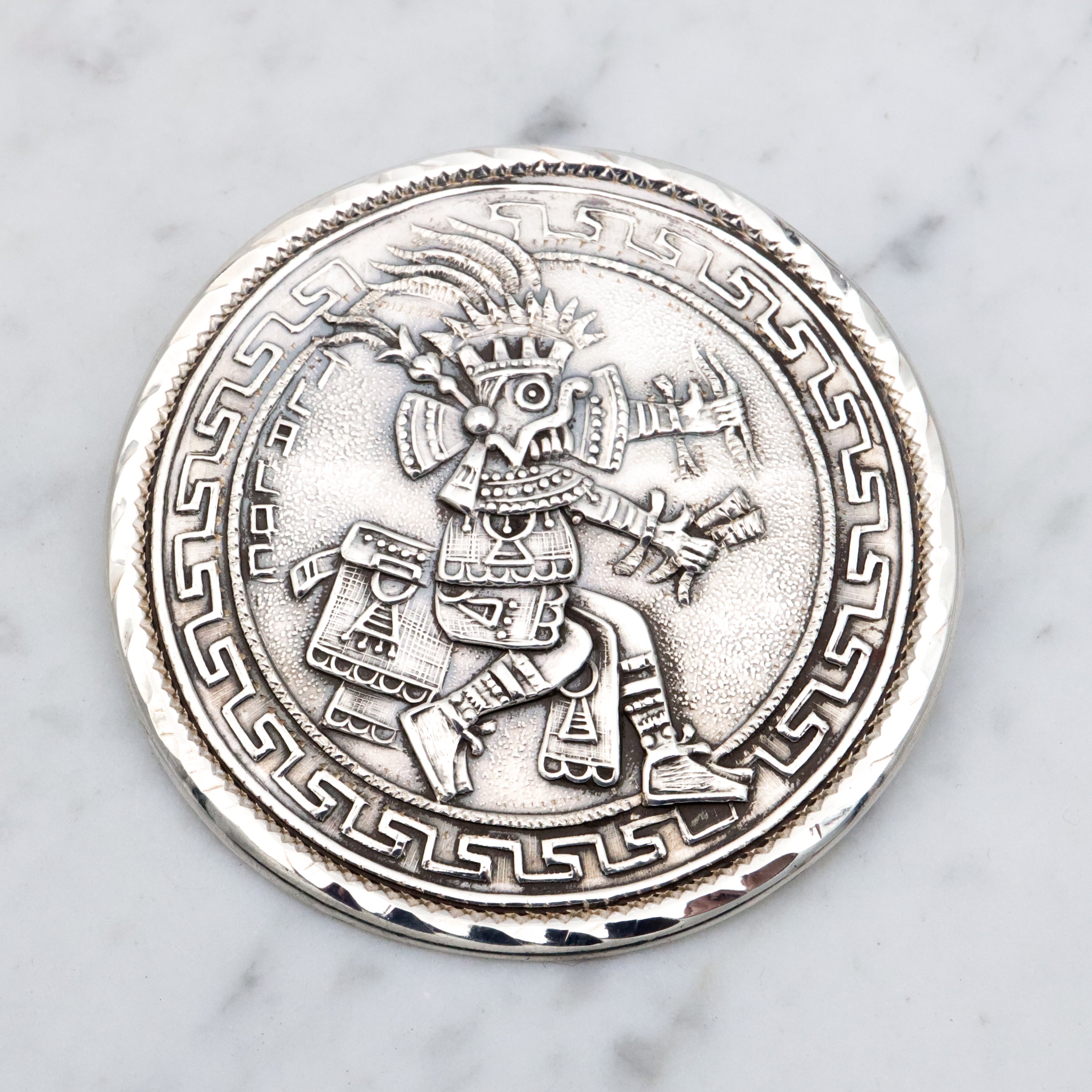 Huge vintage Mexican medallion brooch/pendant of Aztec god Tlaloc