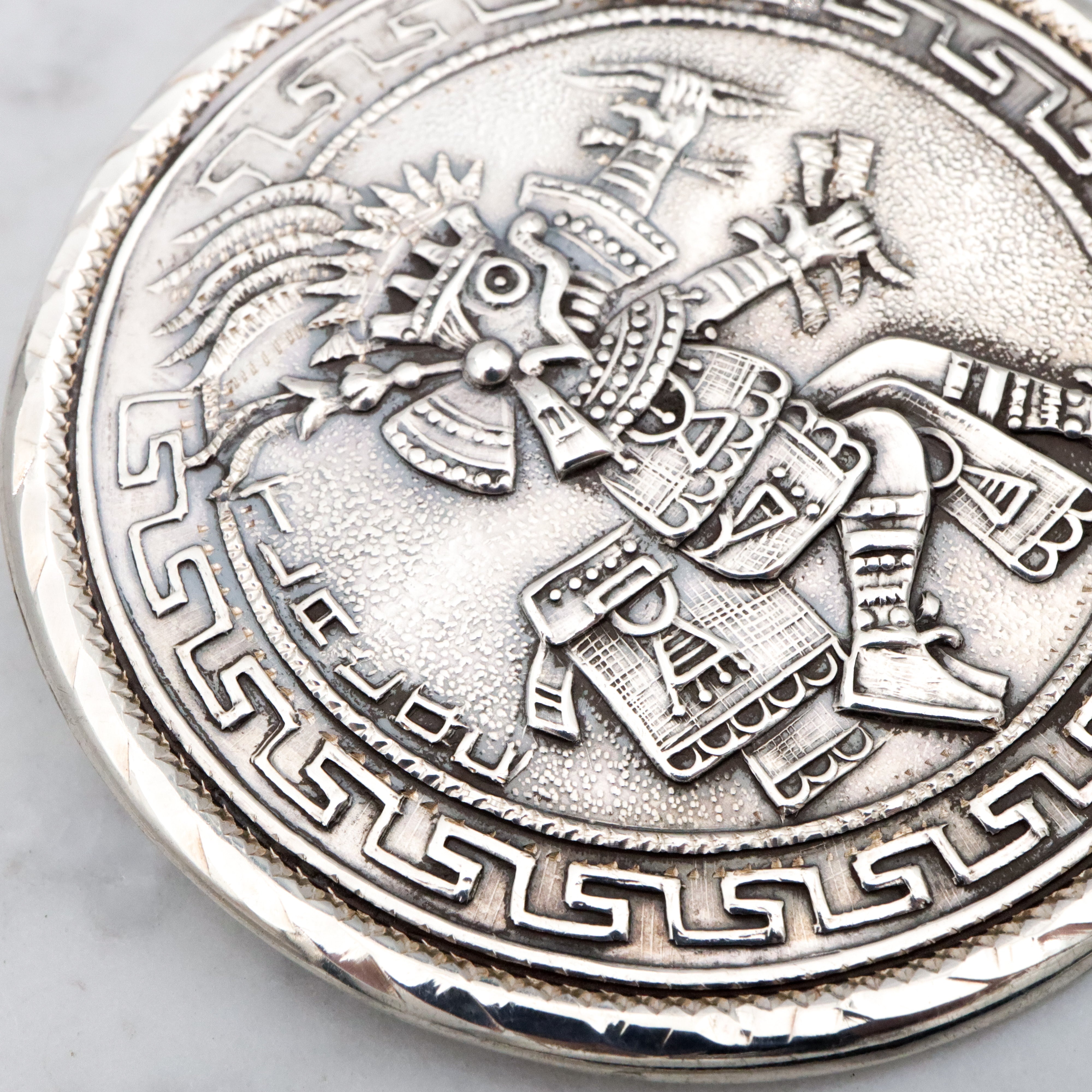 Huge vintage Mexican medallion brooch/pendant of Aztec god Tlaloc