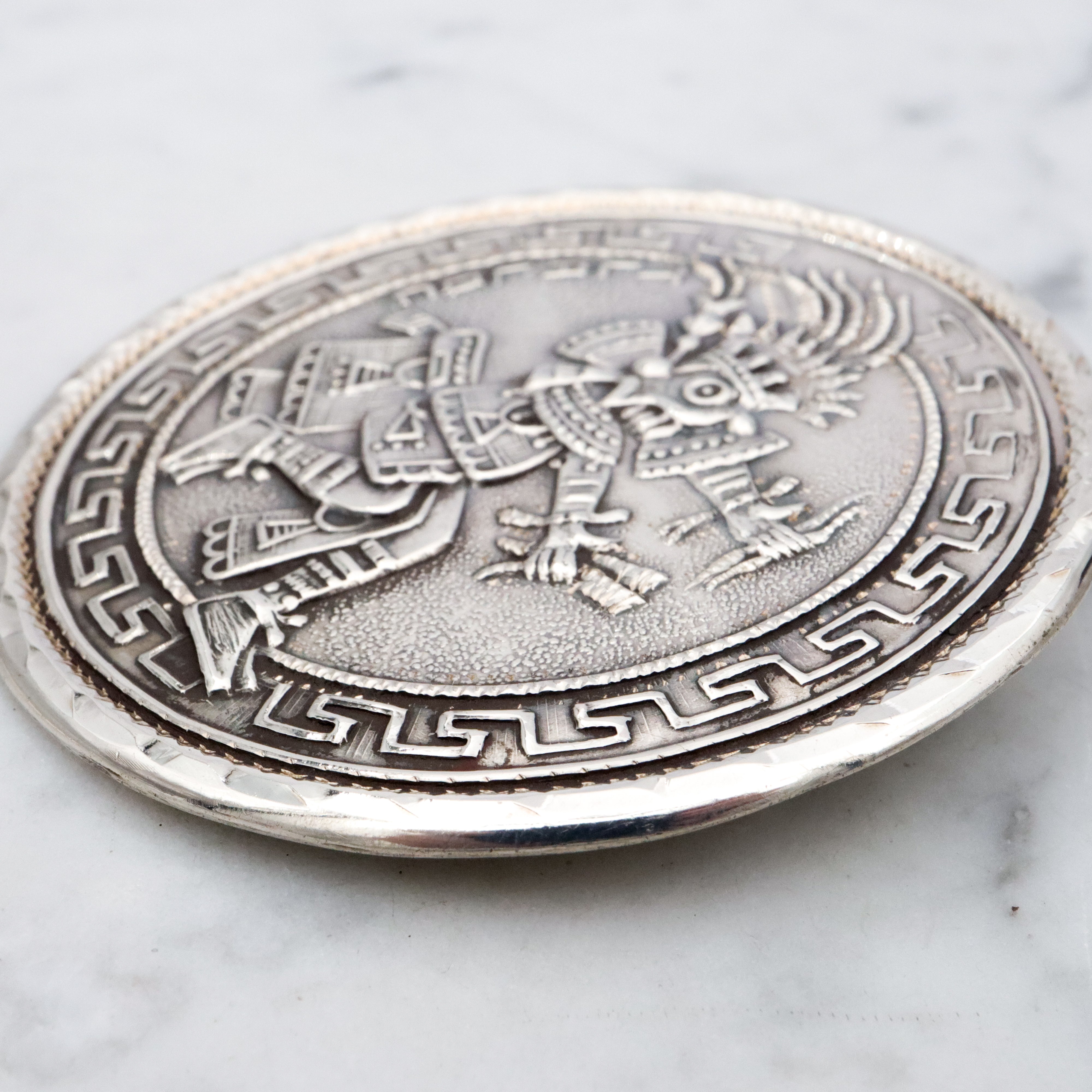 Huge vintage Mexican medallion brooch/pendant of Aztec god Tlaloc