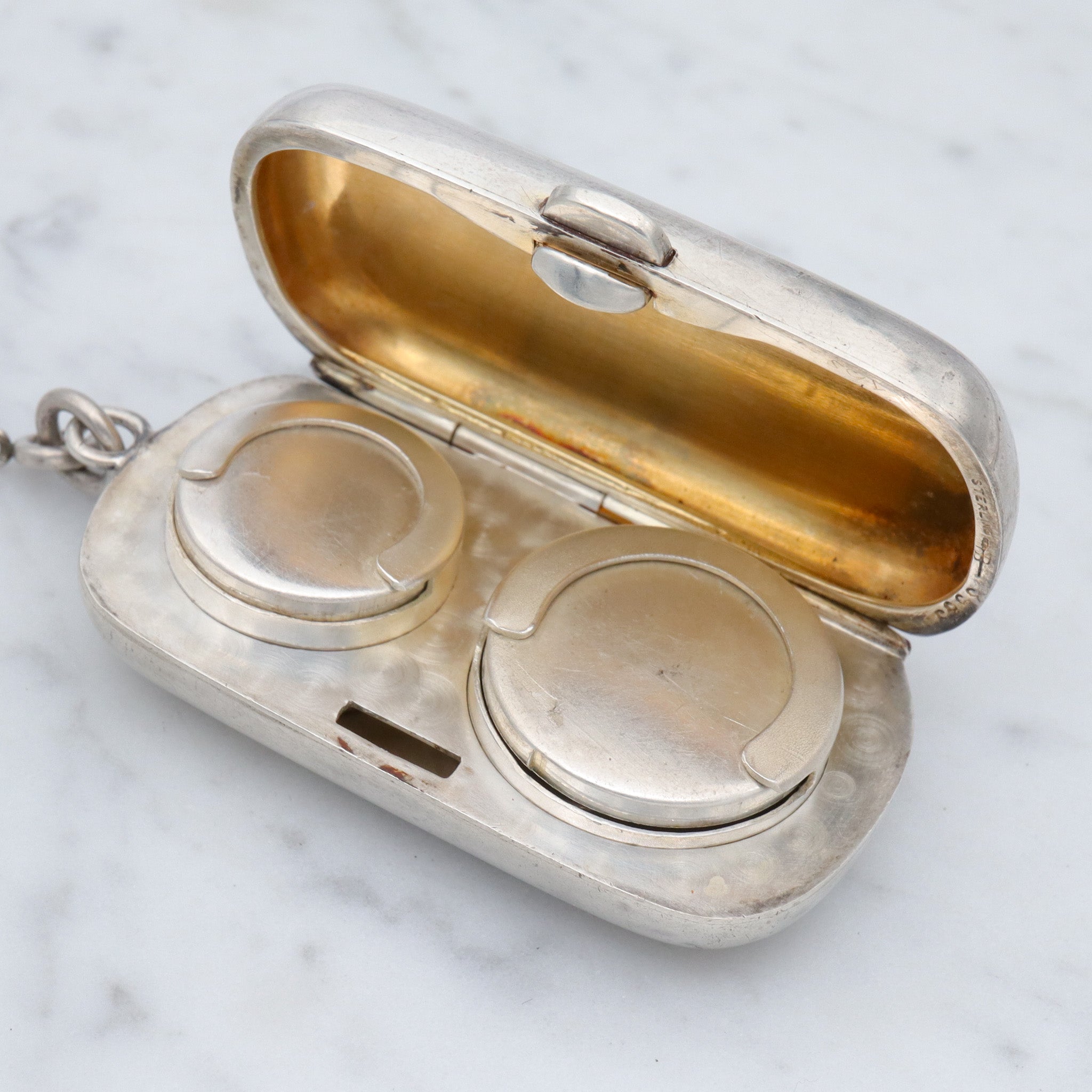 Antique Victorian finger ring Chatelaine with coin dispenser and pill box by R. Blackington & co.