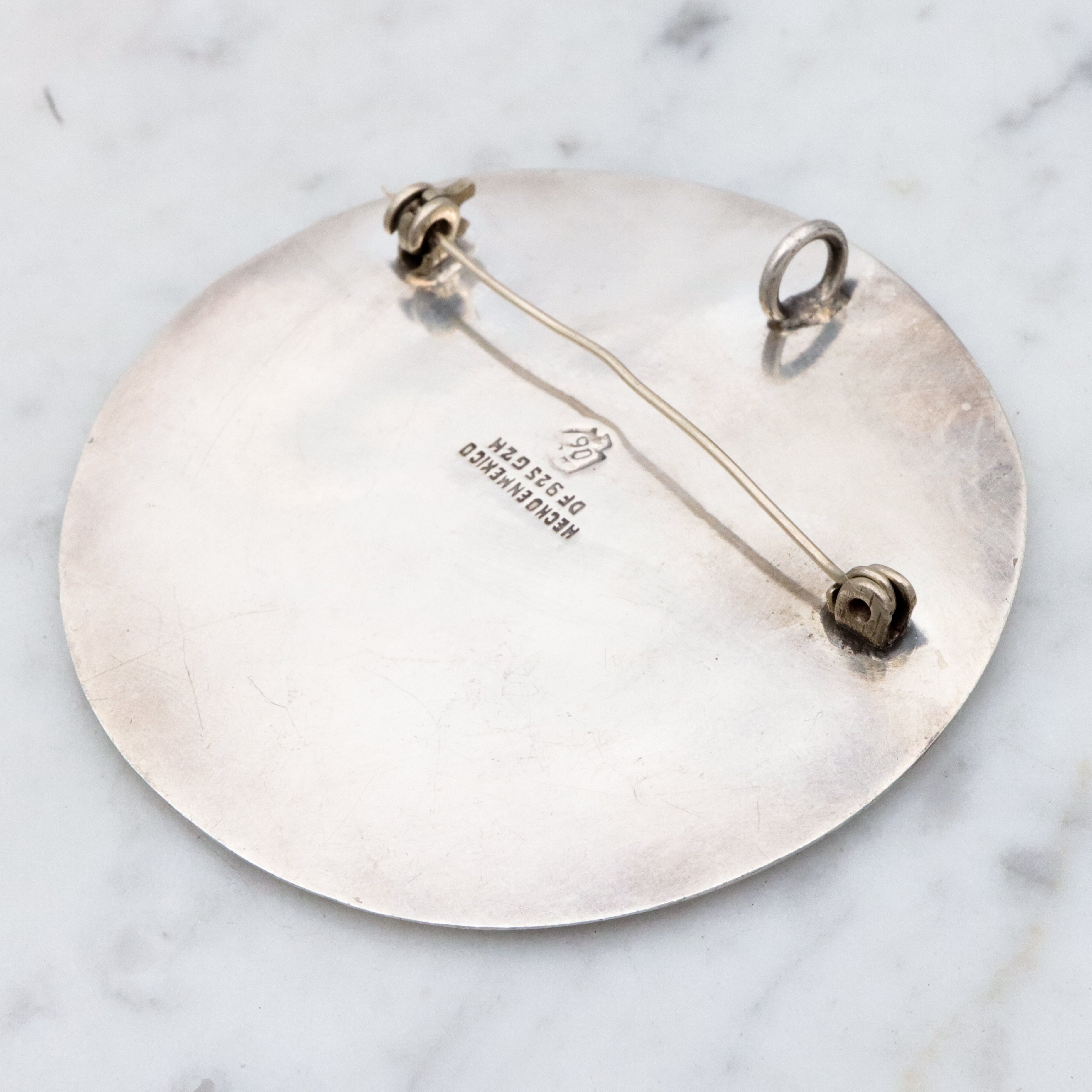 Huge vintage Mexican medallion brooch/pendant of Aztec god Tlaloc