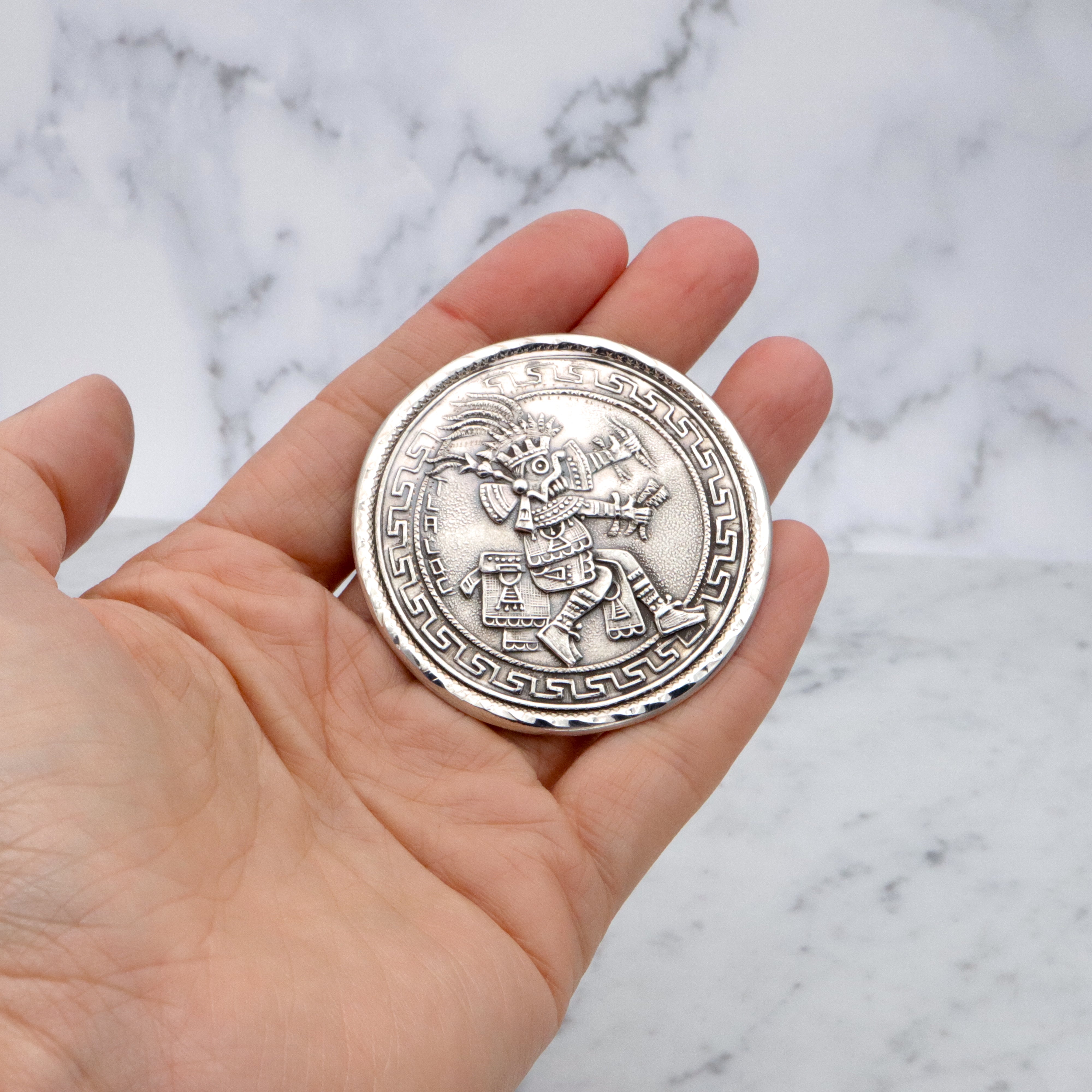 Huge vintage Mexican medallion brooch/pendant of Aztec god Tlaloc