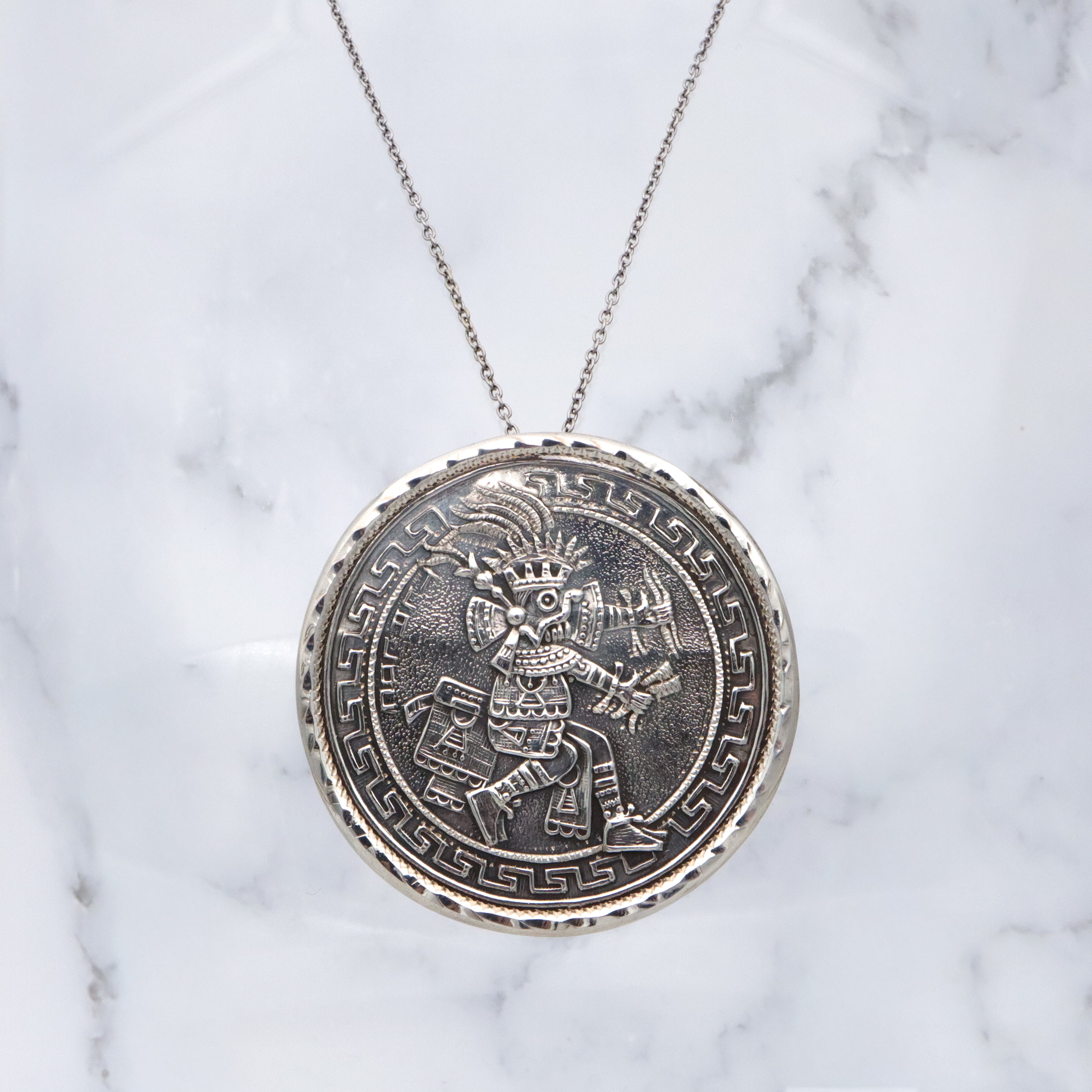 Huge vintage Mexican medallion brooch/pendant of Aztec god Tlaloc