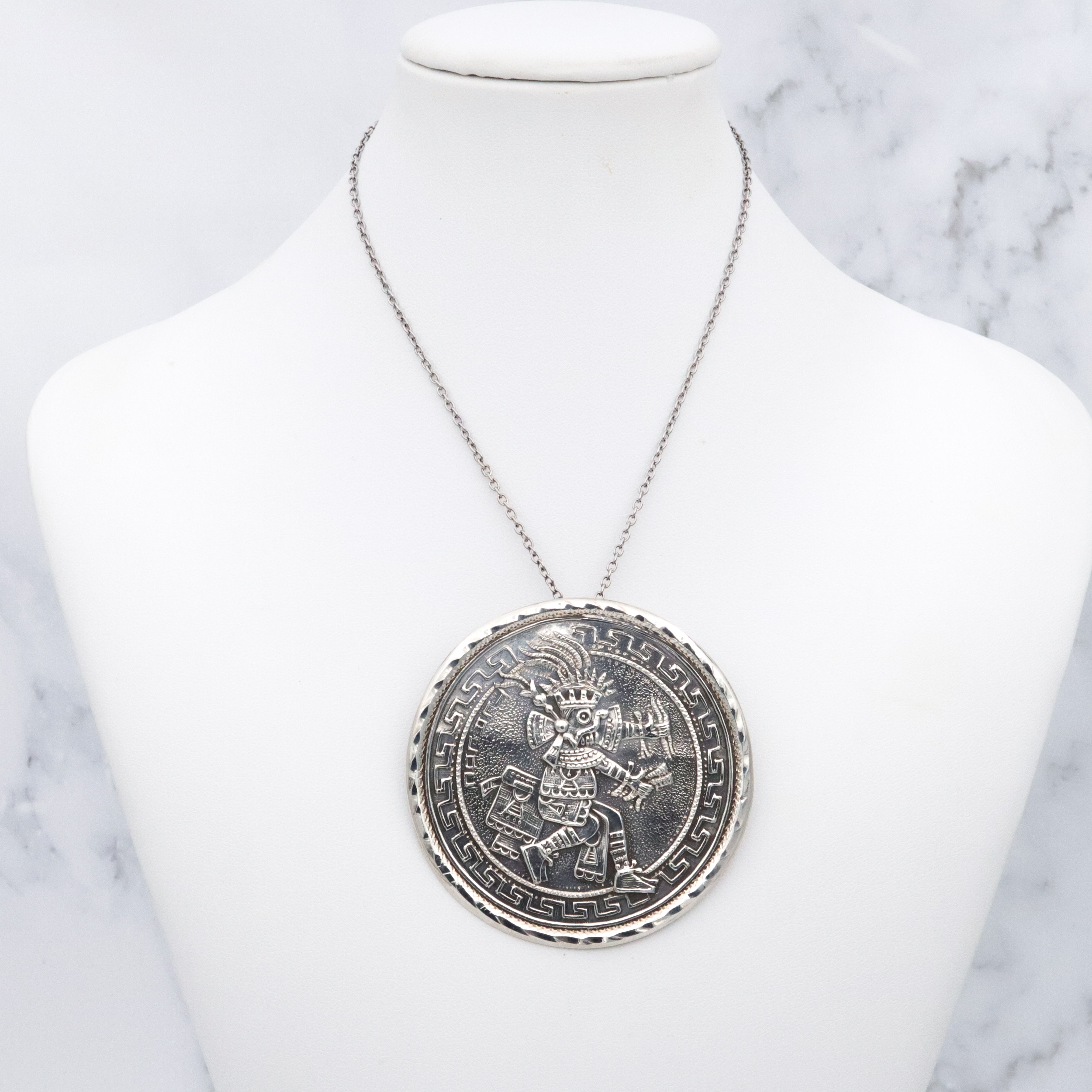 Huge vintage Mexican medallion brooch/pendant of Aztec god Tlaloc